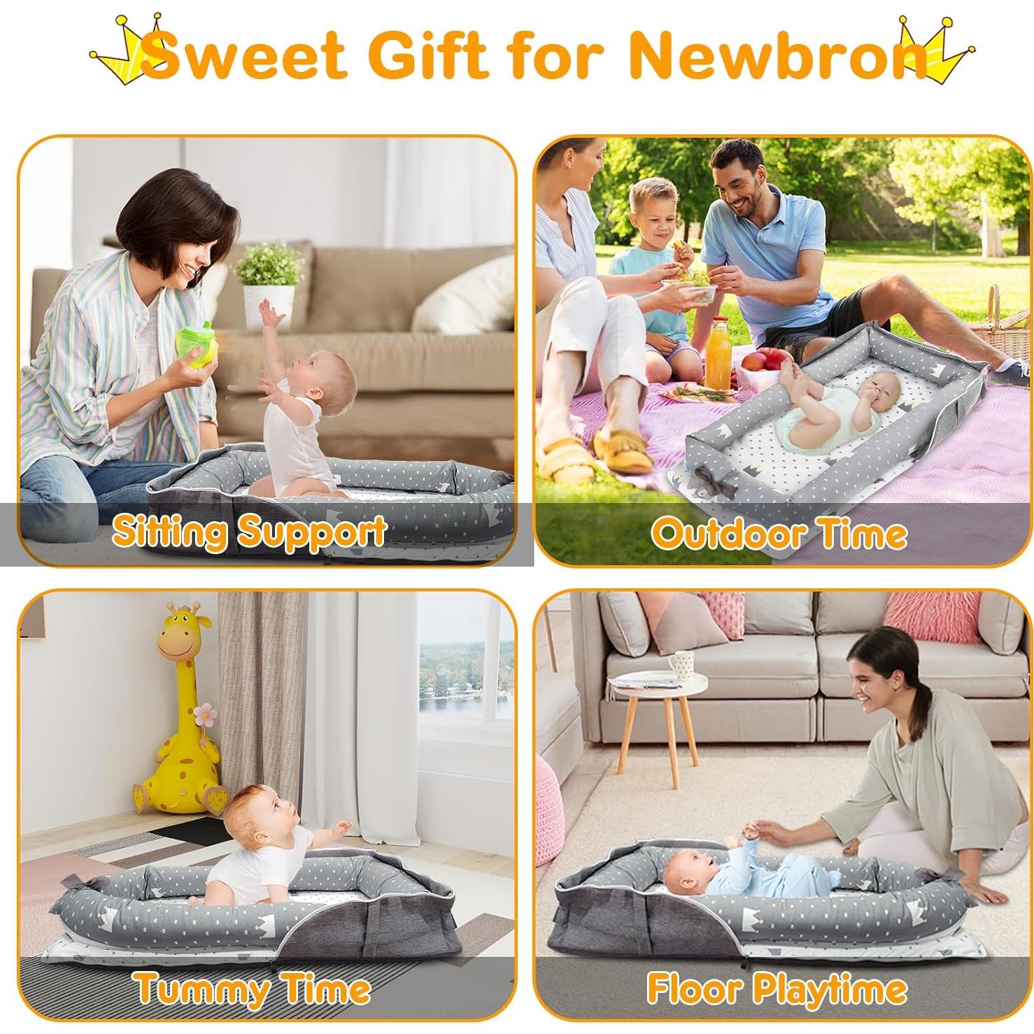 Cuna para Bebés SUPRBIRD Gris Corona, Algodón Suave, 0-24 Meses