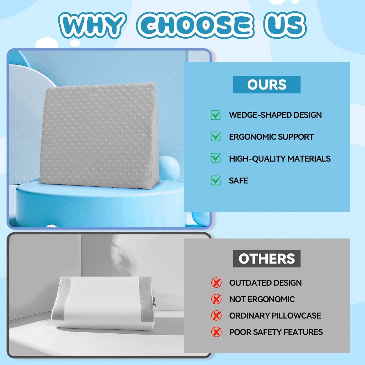 Cojín en Cuña Inqigi para Niños, Espuma de Memoria, Gris