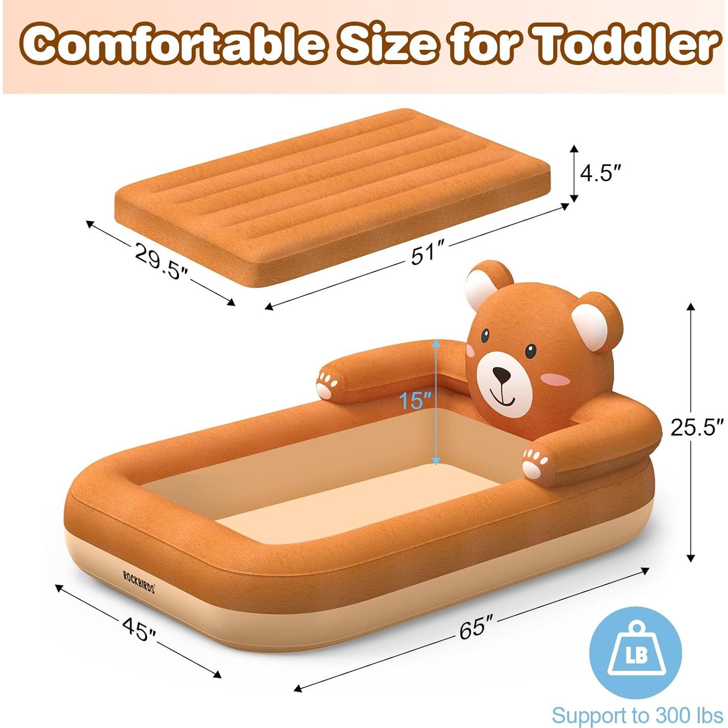 Cama de viaje inflable para niños ROCKBIRDS - Diseño de oso