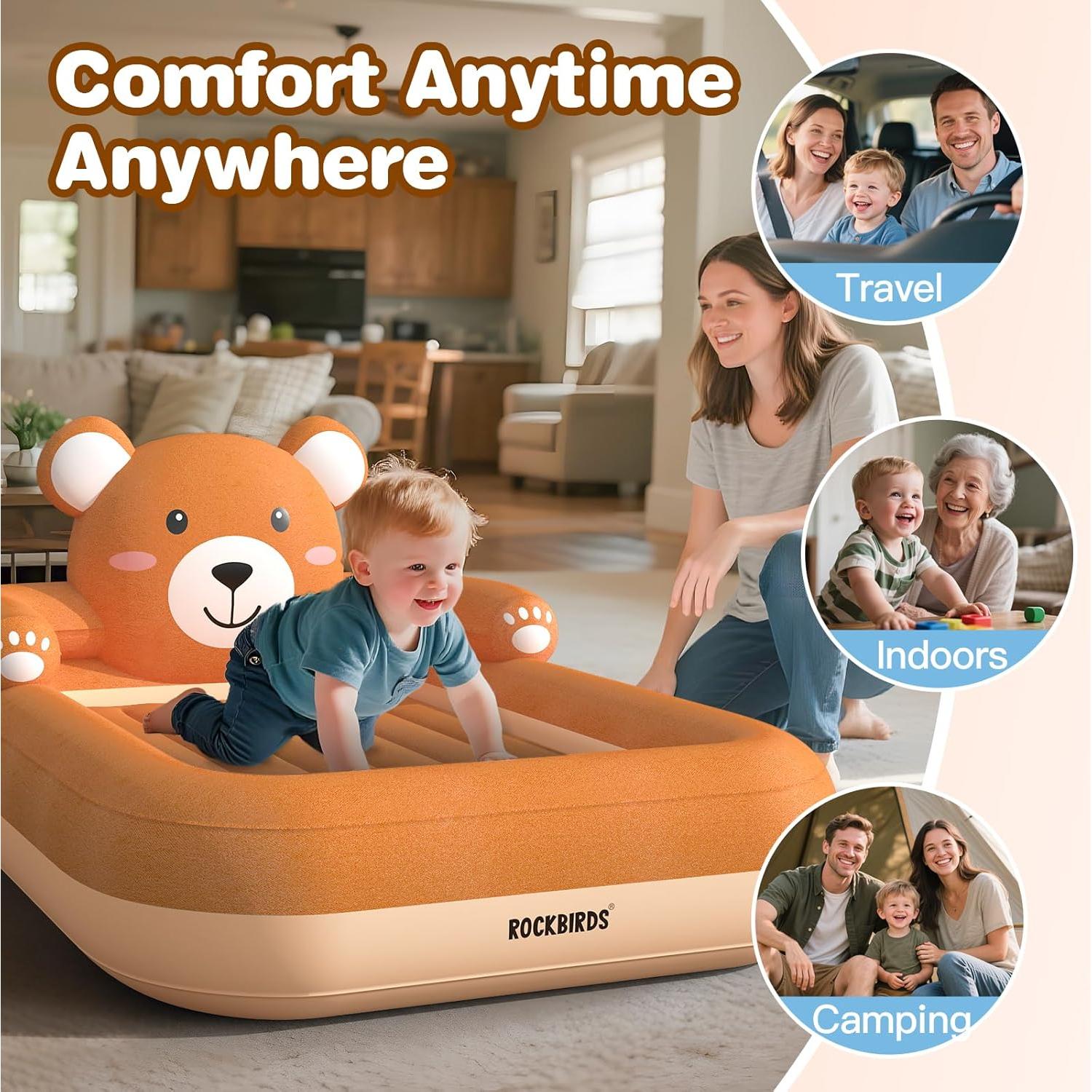 Cama de viaje inflable para niños ROCKBIRDS - Diseño de oso
