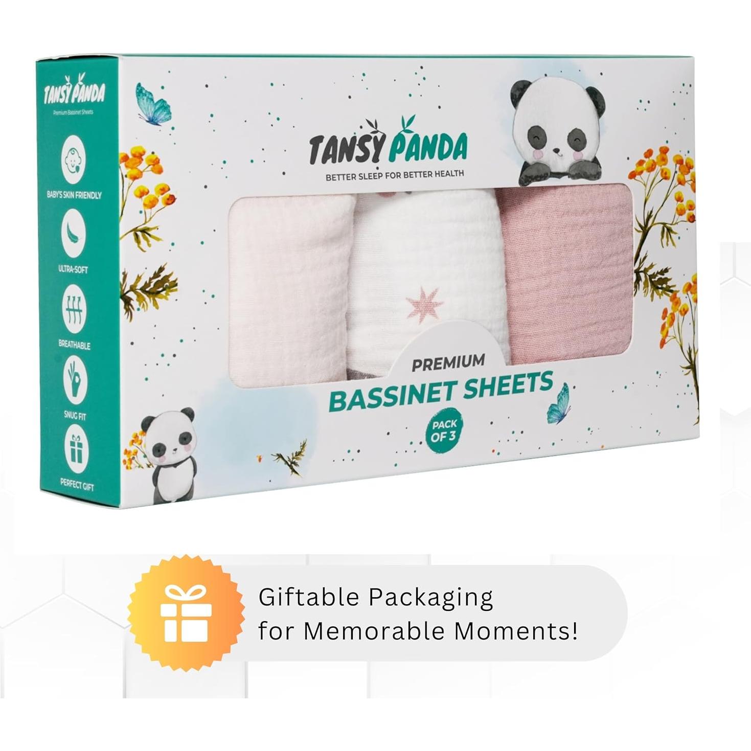 Sábanas de Muselina Tansy Panda para Cuna 81x41 cm Rosa