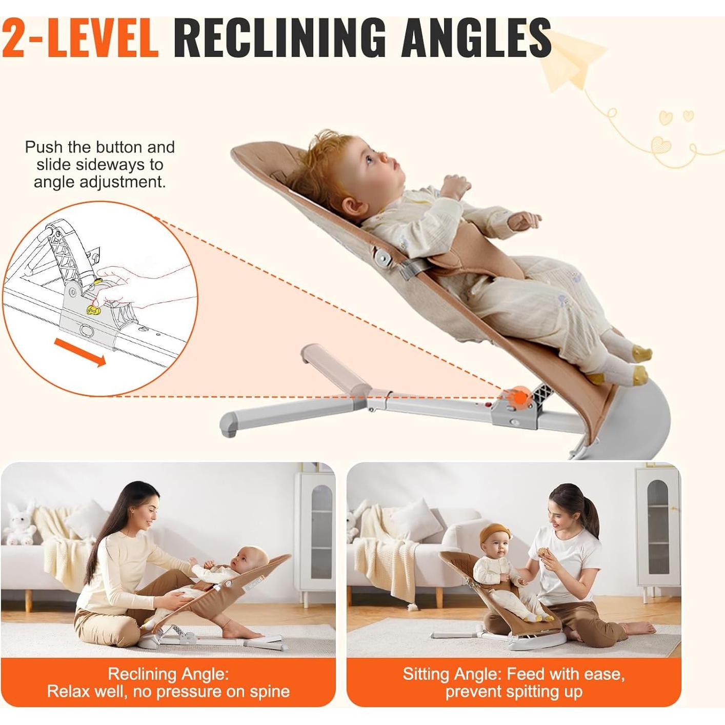 Columpio Plegable para Bebés VEVOR con Arnés 3 Puntos Camel