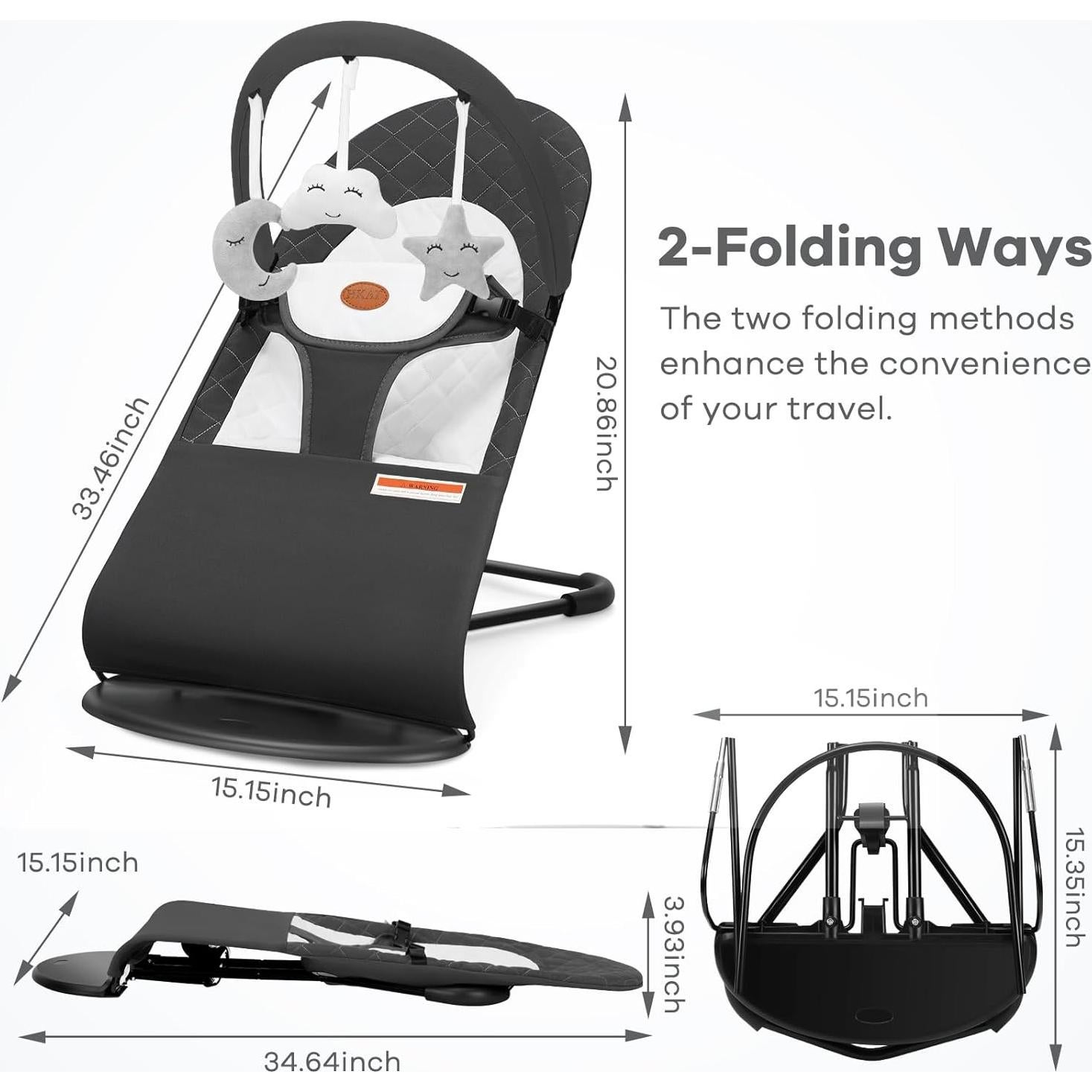 Balancín para Bebés HKAI Gris Oscuro 100% Algodón Plegable