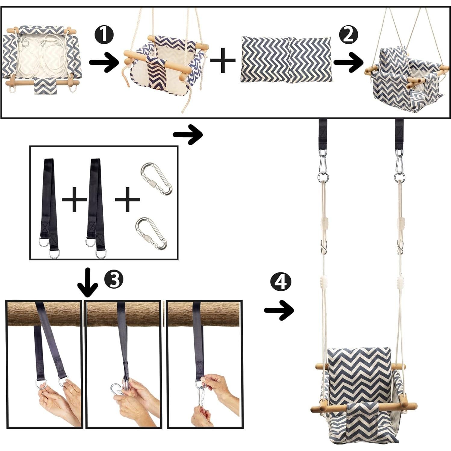 Silla Colgante para Bebé KINSPORY de Lona con Cojín 40x160cm