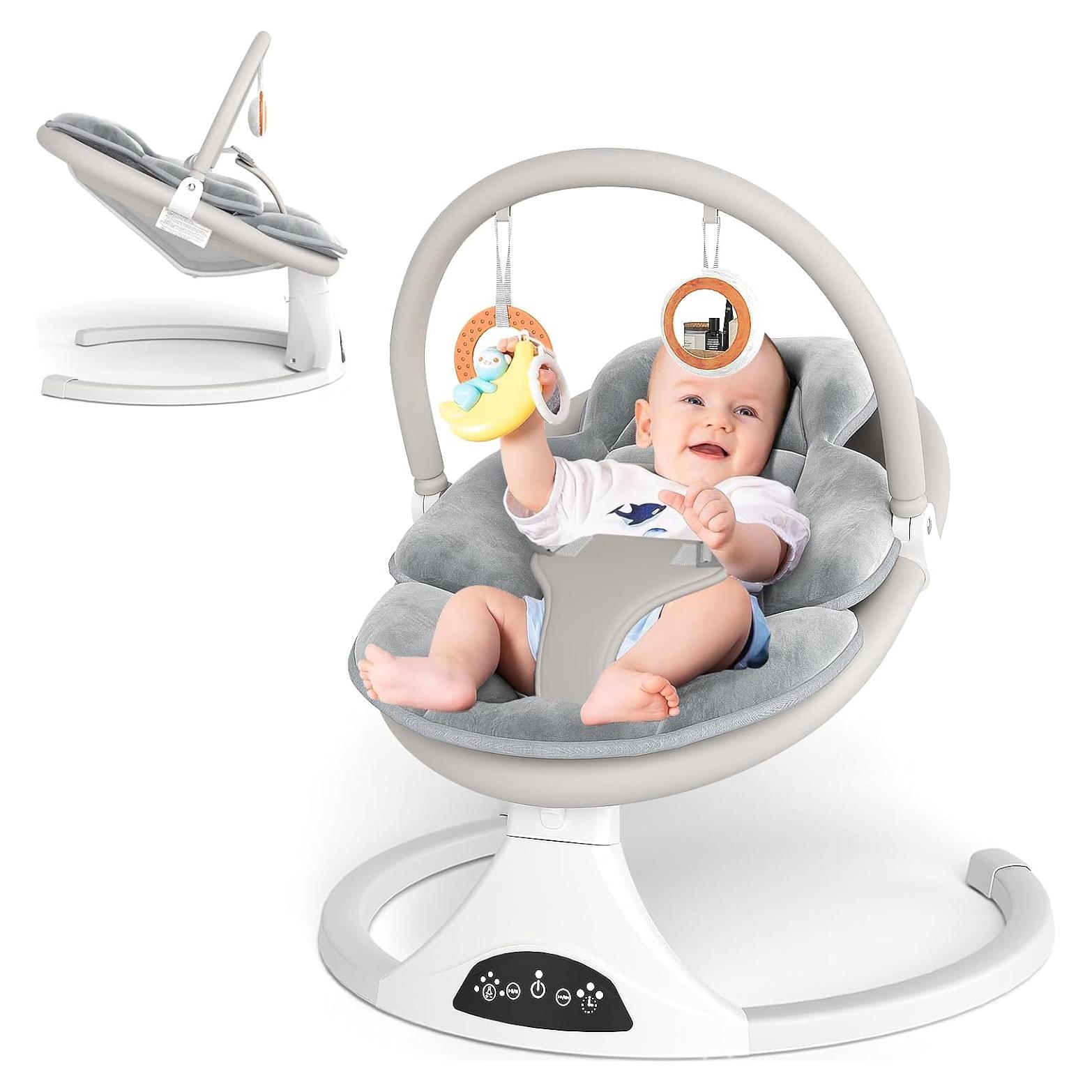 Columpio Eléctrico para Bebés RIVIPLOU - 5 Velocidades, Gris