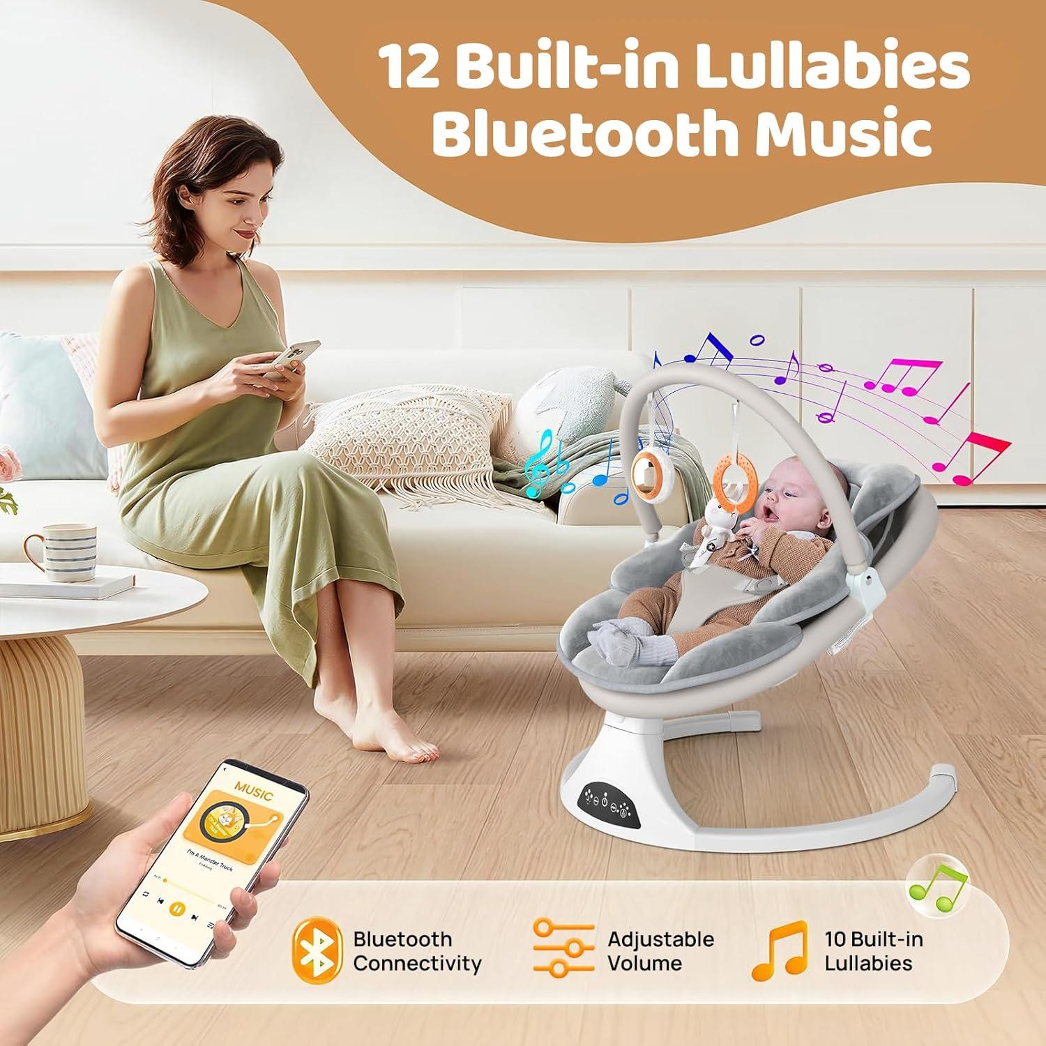 Columpio Eléctrico para Bebés RIVIPLOU - 5 Velocidades, Gris