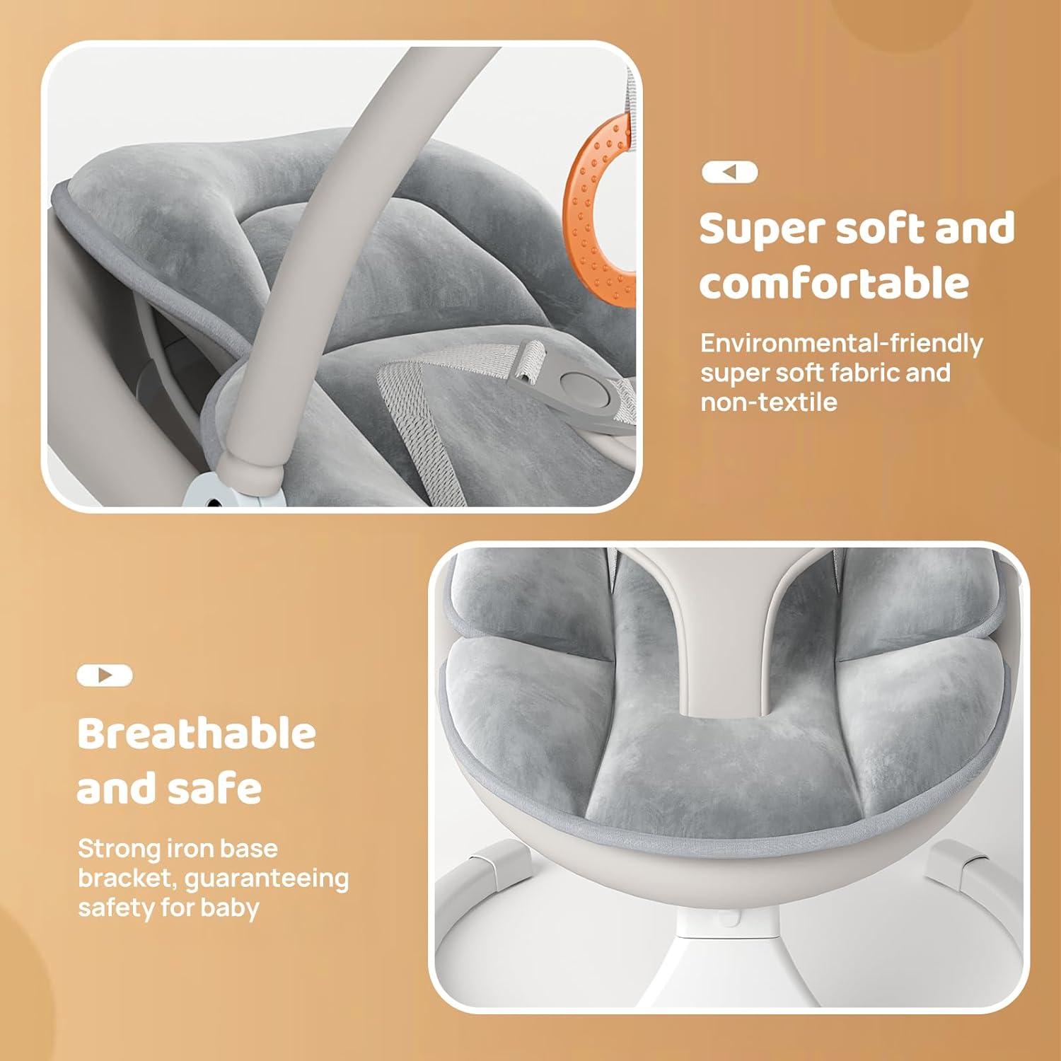 Columpio Eléctrico para Bebés RIVIPLOU - 5 Velocidades, Gris