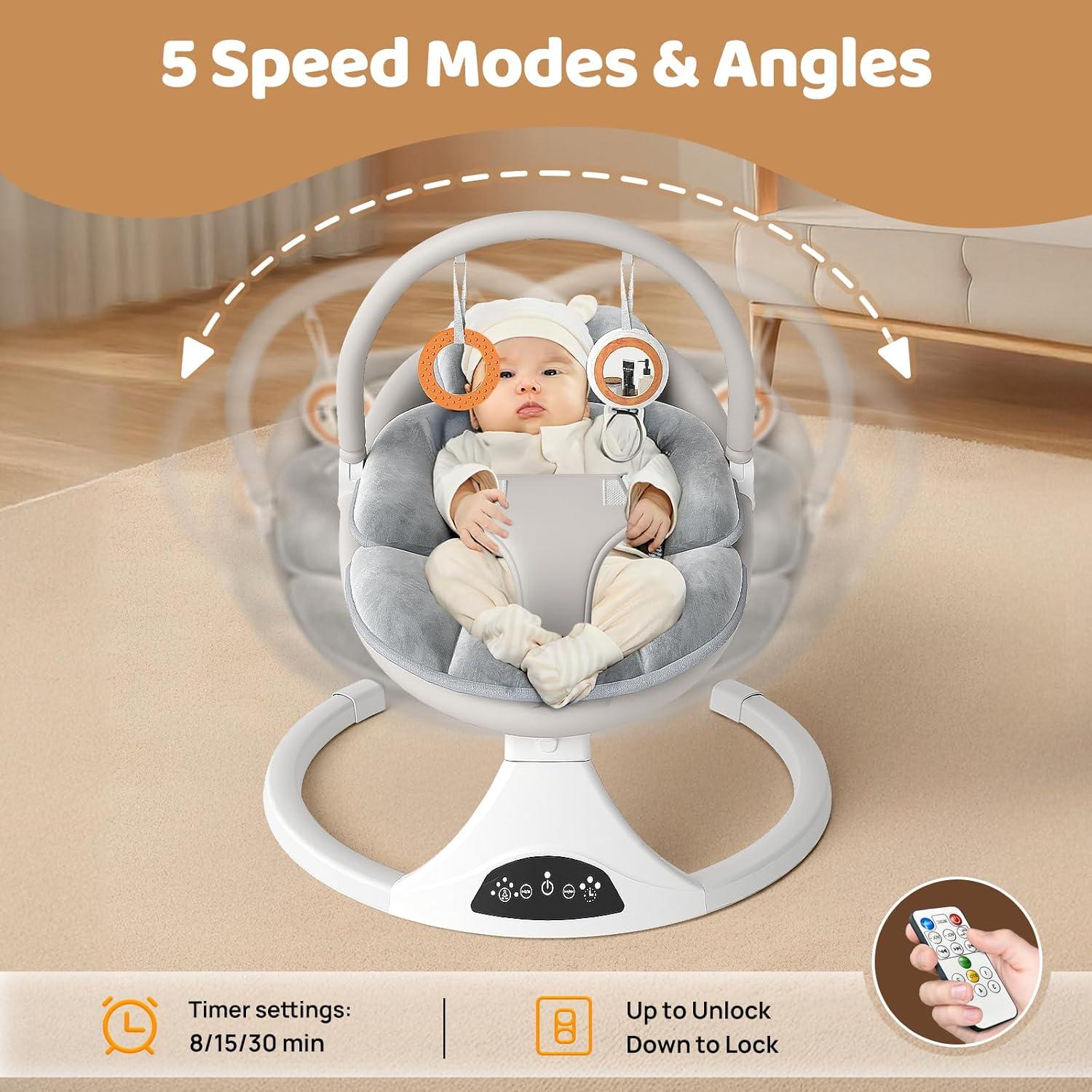 Columpio Eléctrico para Bebés RIVIPLOU - 5 Velocidades, Gris