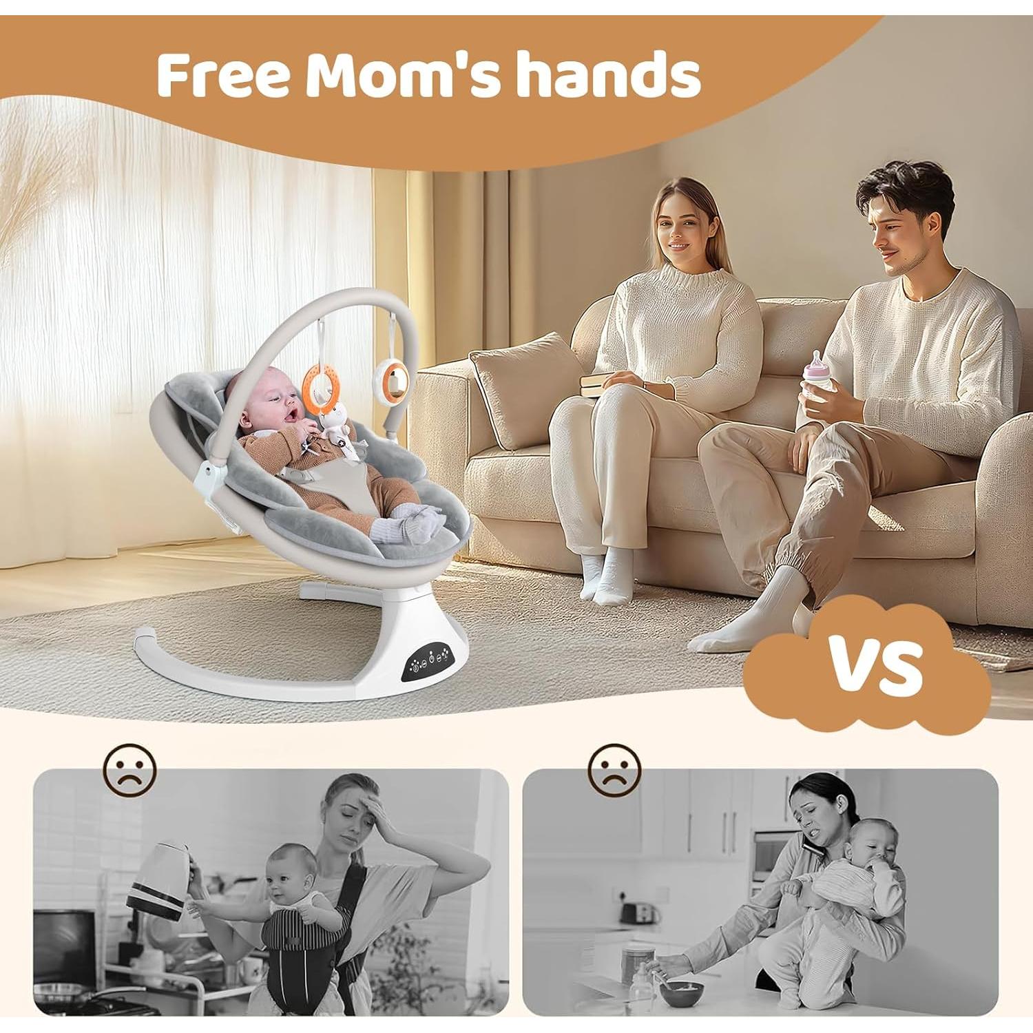 Columpio Eléctrico para Bebés RIVIPLOU - 5 Velocidades, Gris