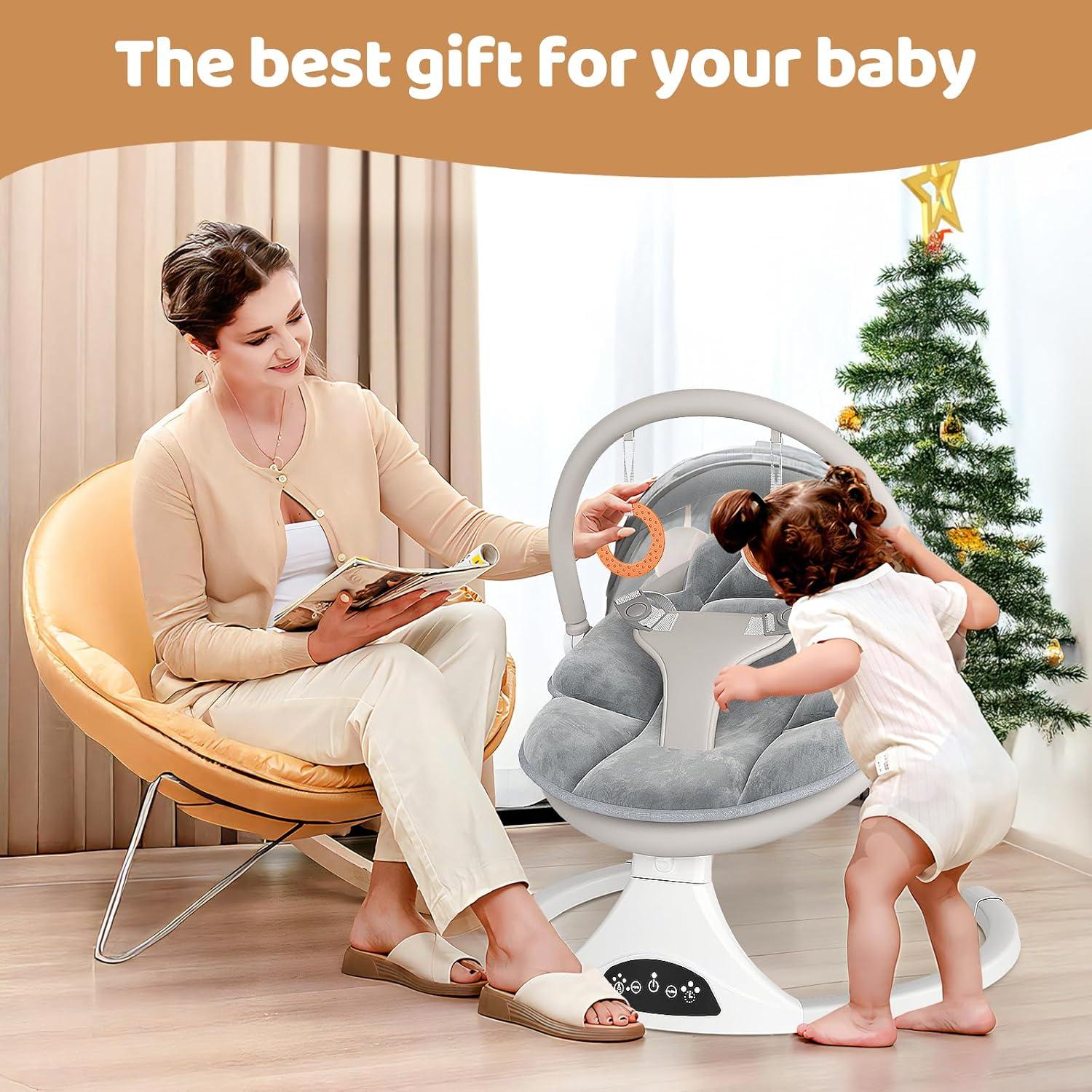 Columpio Eléctrico para Bebés RIVIPLOU - 5 Velocidades, Gris