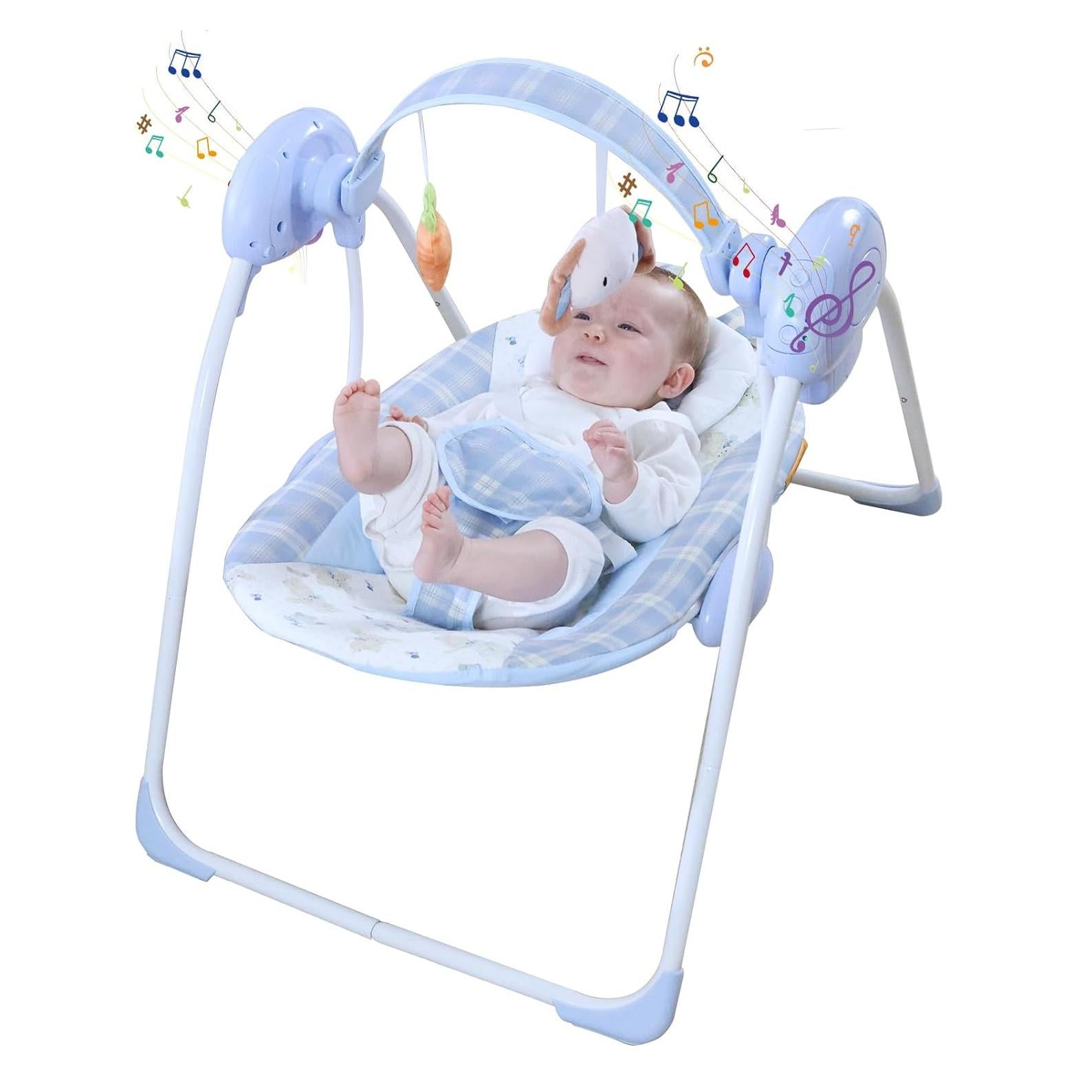 Hamaca Portátil para Bebés SG2401 Azul, 5 Velocidades, Música