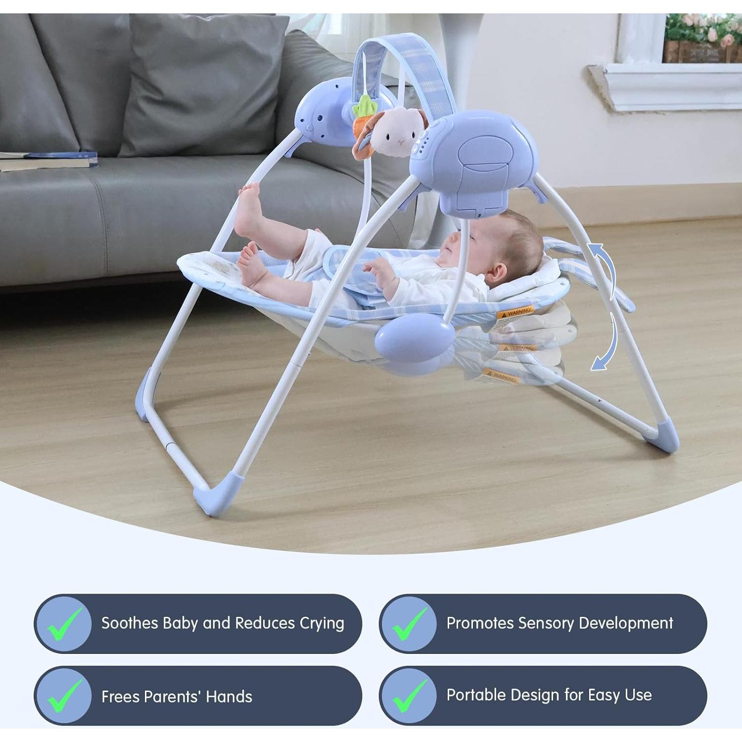 Hamaca Portátil para Bebés SG2401 Azul, 5 Velocidades, Música