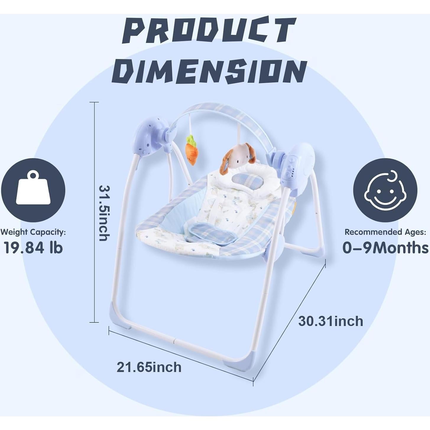 Hamaca Portátil para Bebés SG2401 Azul, 5 Velocidades, Música