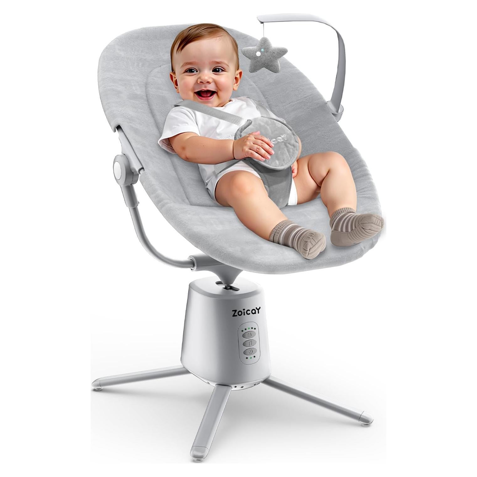 Columpio Eléctrico para Bebés Zoicay Gris con 3 Modos y 5 Velocidades