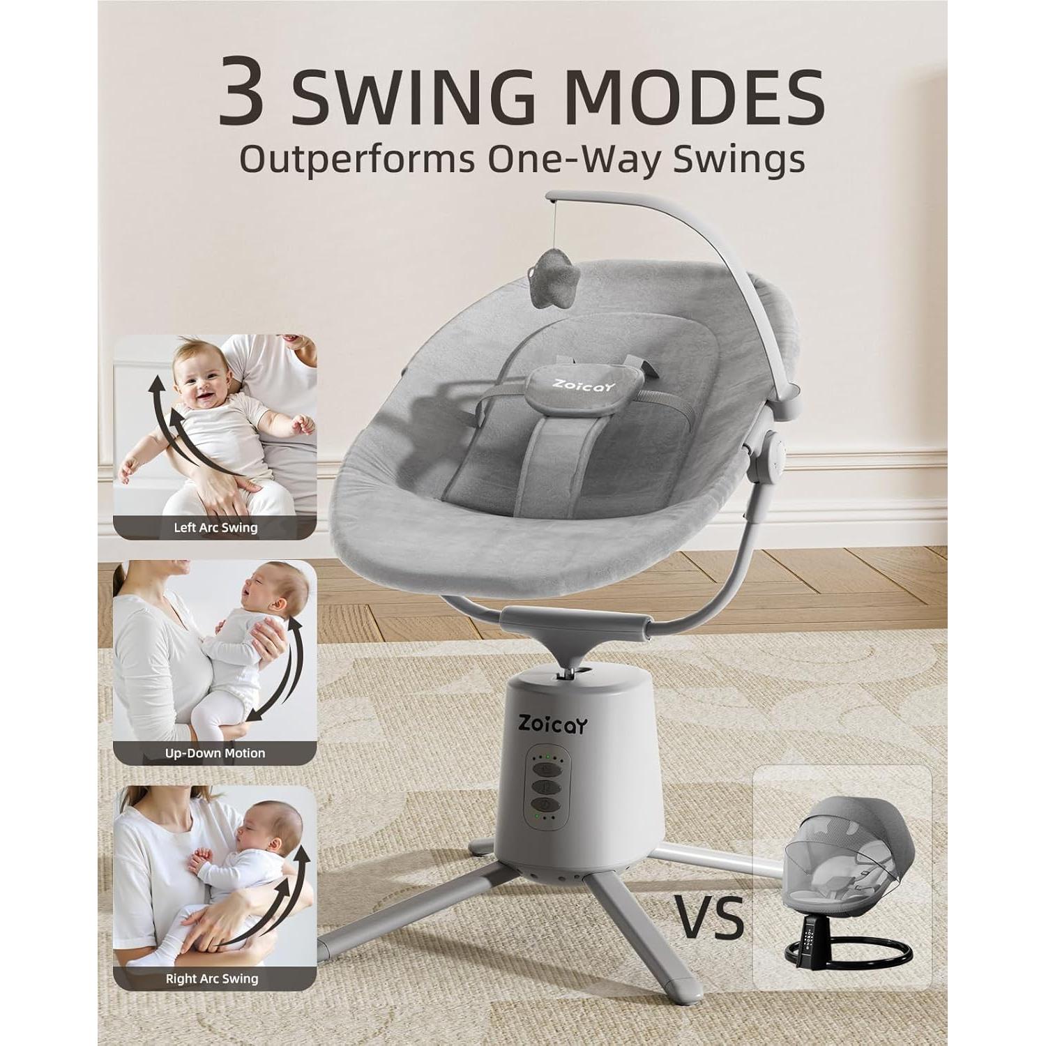 Columpio Eléctrico para Bebés Zoicay Gris con 3 Modos y 5 Velocidades