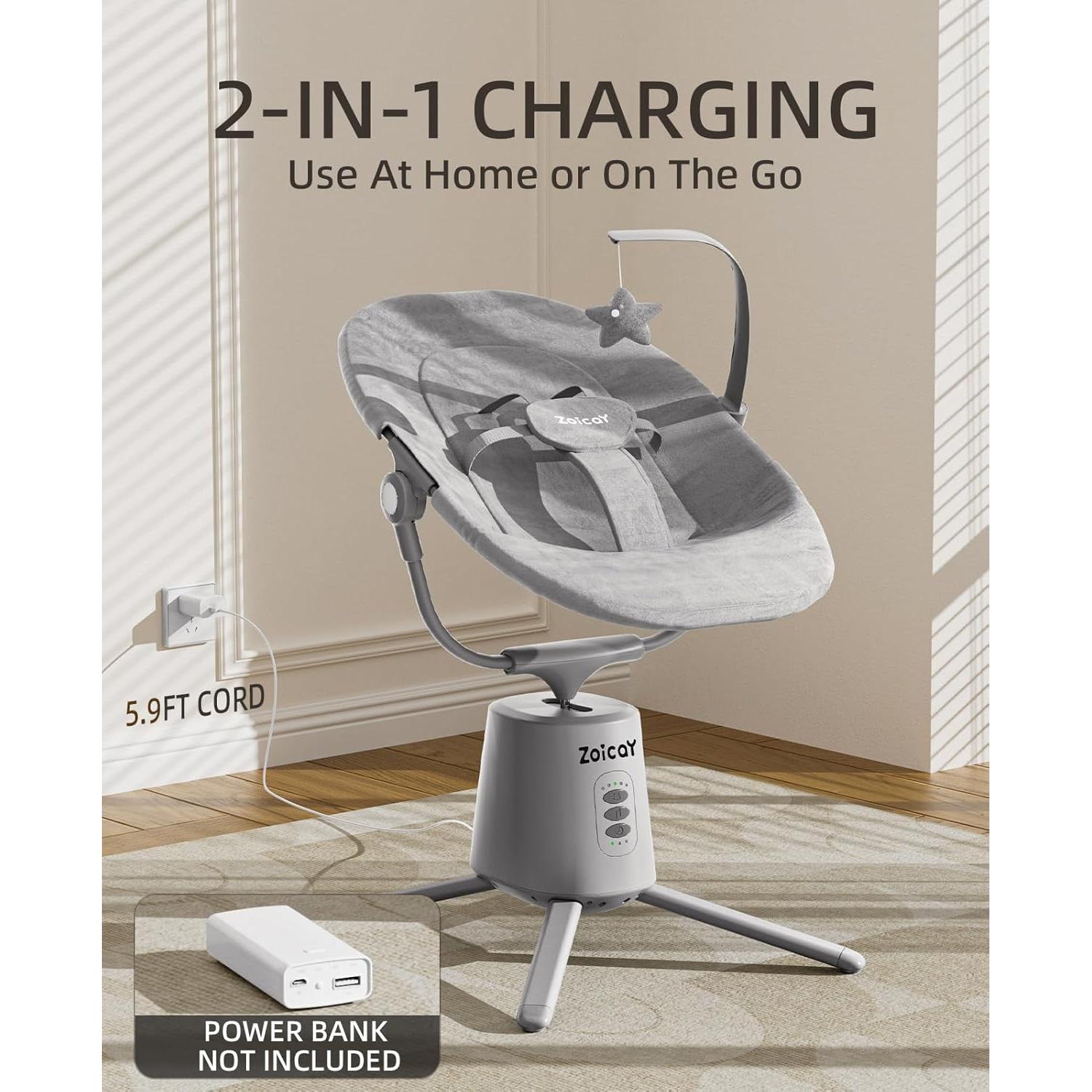 Columpio Eléctrico para Bebés Zoicay Gris con 3 Modos y 5 Velocidades