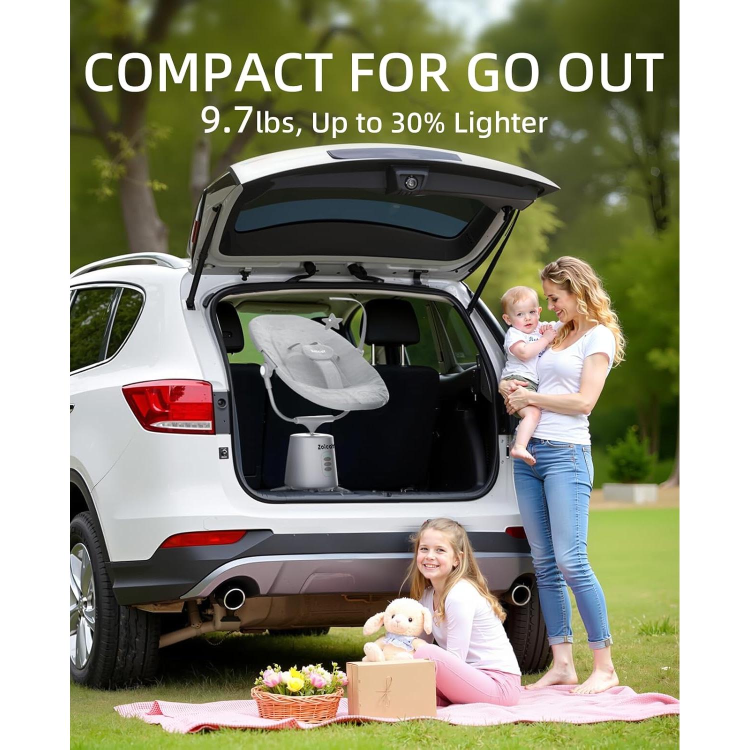 Columpio Eléctrico para Bebés Zoicay Gris con 3 Modos y 5 Velocidades