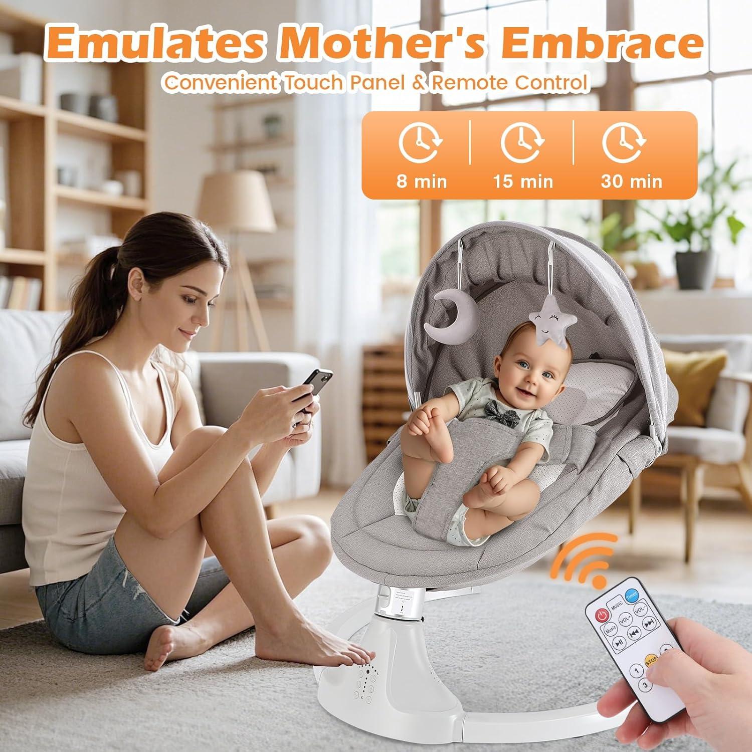 Columpio Eléctrico para Bebés Harhoers 0-6 Meses Bluetooth 5 Velocidades