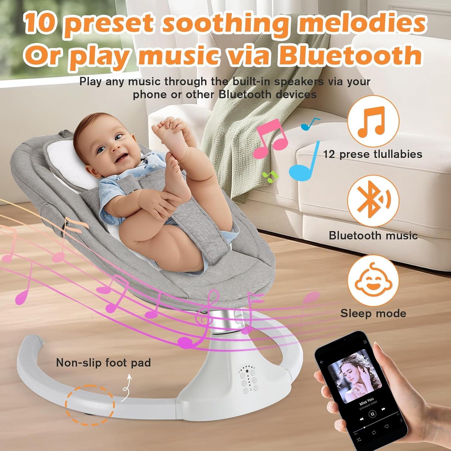 Columpio Eléctrico para Bebés Harhoers 0-6 Meses Bluetooth 5 Velocidades