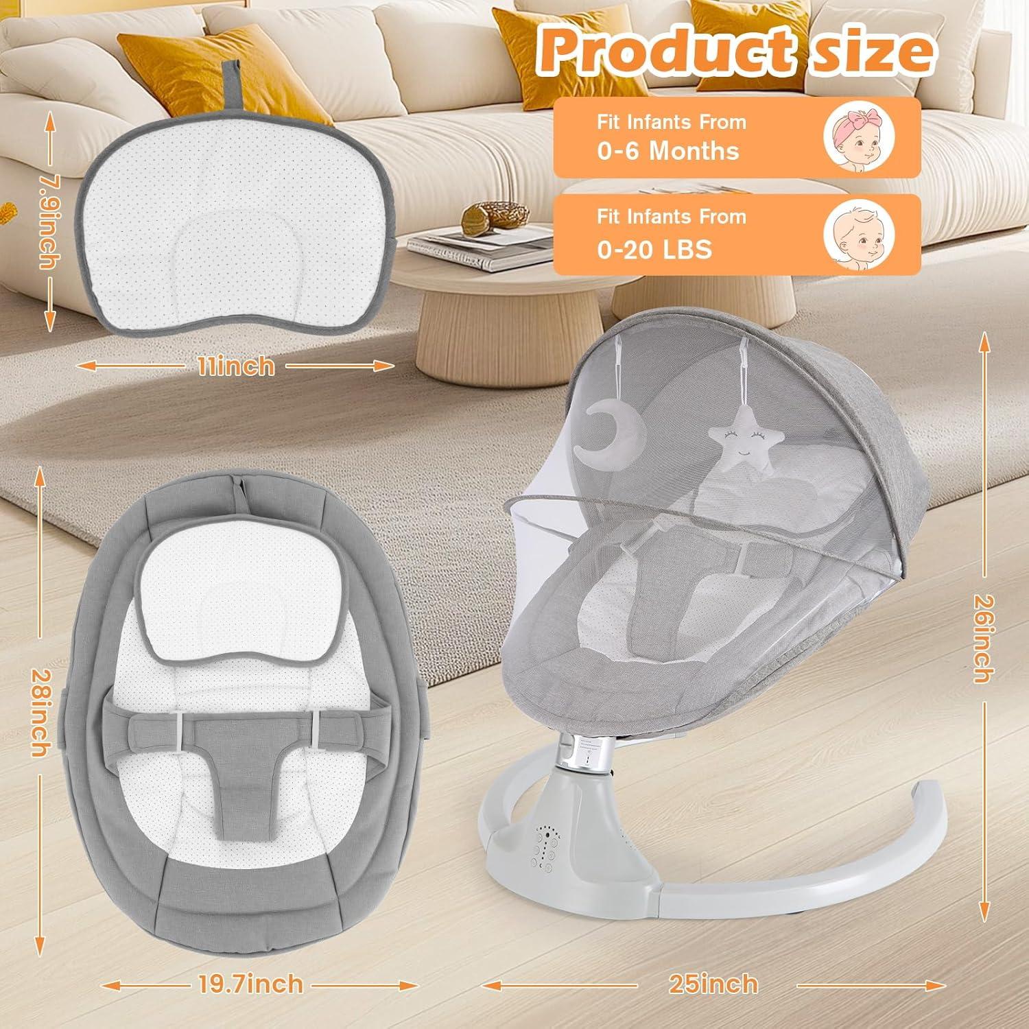 Columpio Eléctrico para Bebés Harhoers 0-6 Meses Bluetooth 5 Velocidades