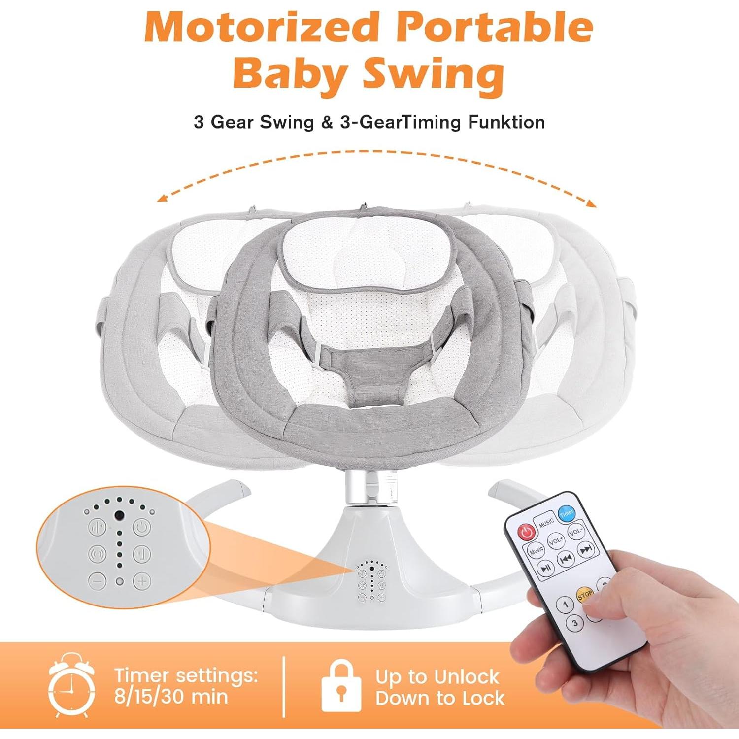 Columpio Eléctrico para Bebés Harhoers 0-6 Meses Bluetooth 5 Velocidades