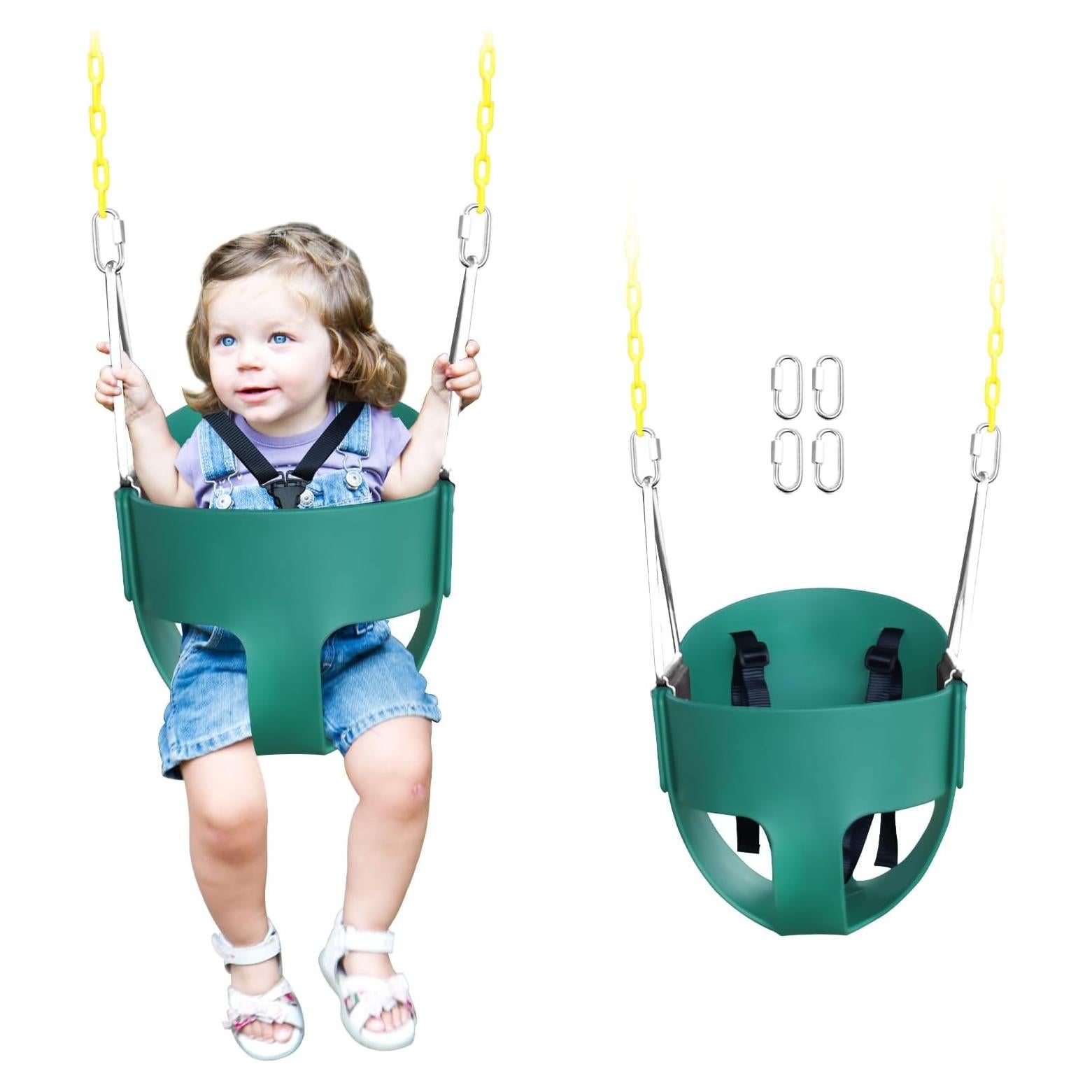 Columpio para Bebés AOBOTE Verde con Arnés de Seguridad 3 Puntos