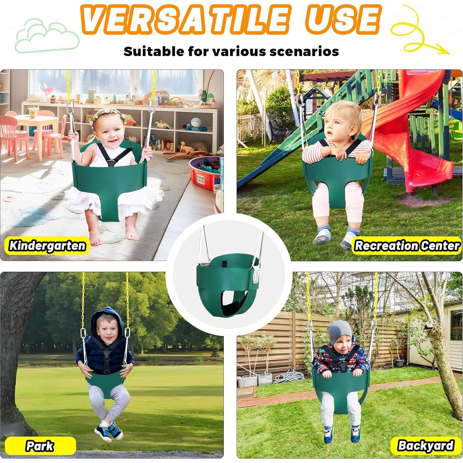 Columpio para Bebés AOBOTE Verde con Arnés de Seguridad 3 Puntos