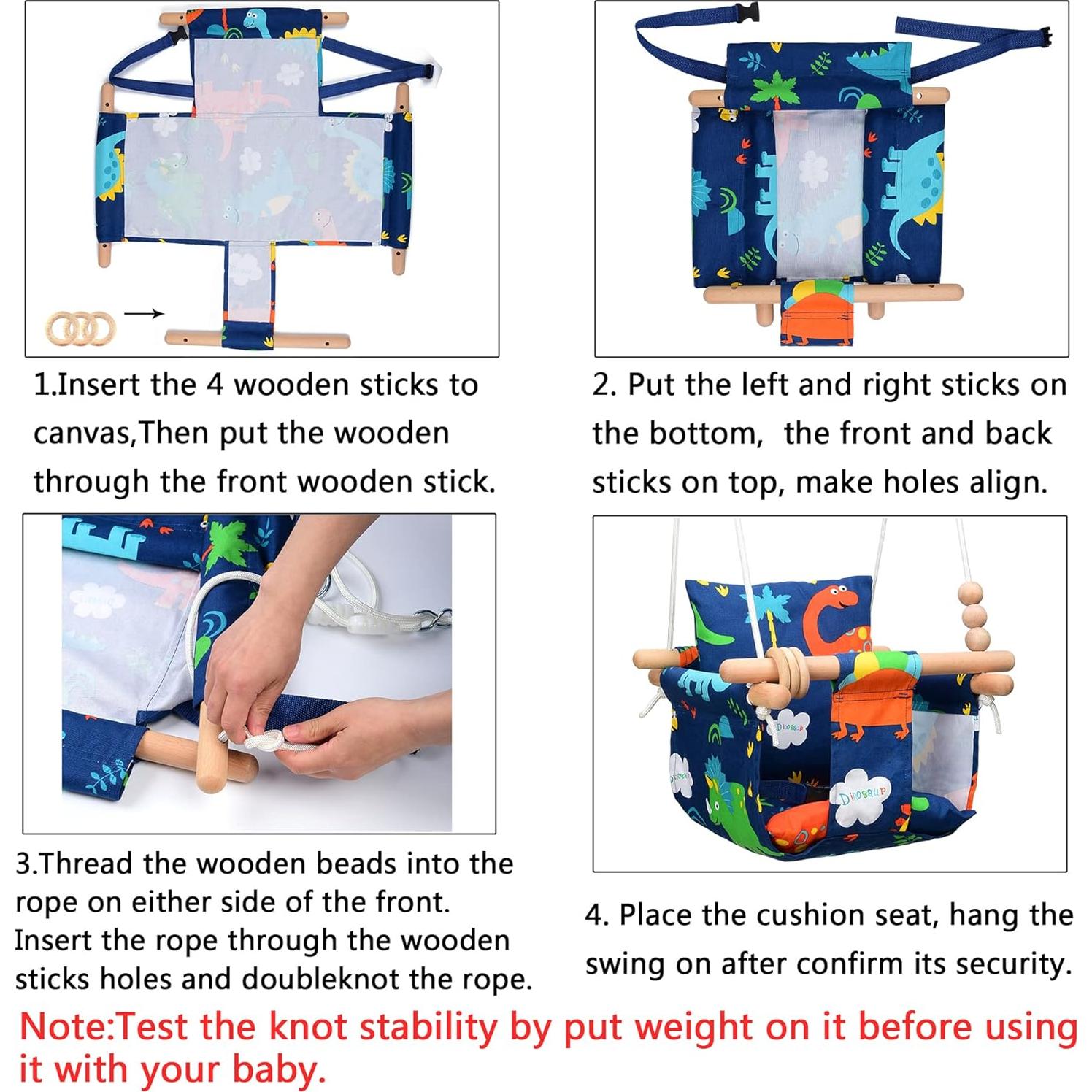 Columpio para Bebés FAETKLC con Asiento de Algodón - Dinosaurio