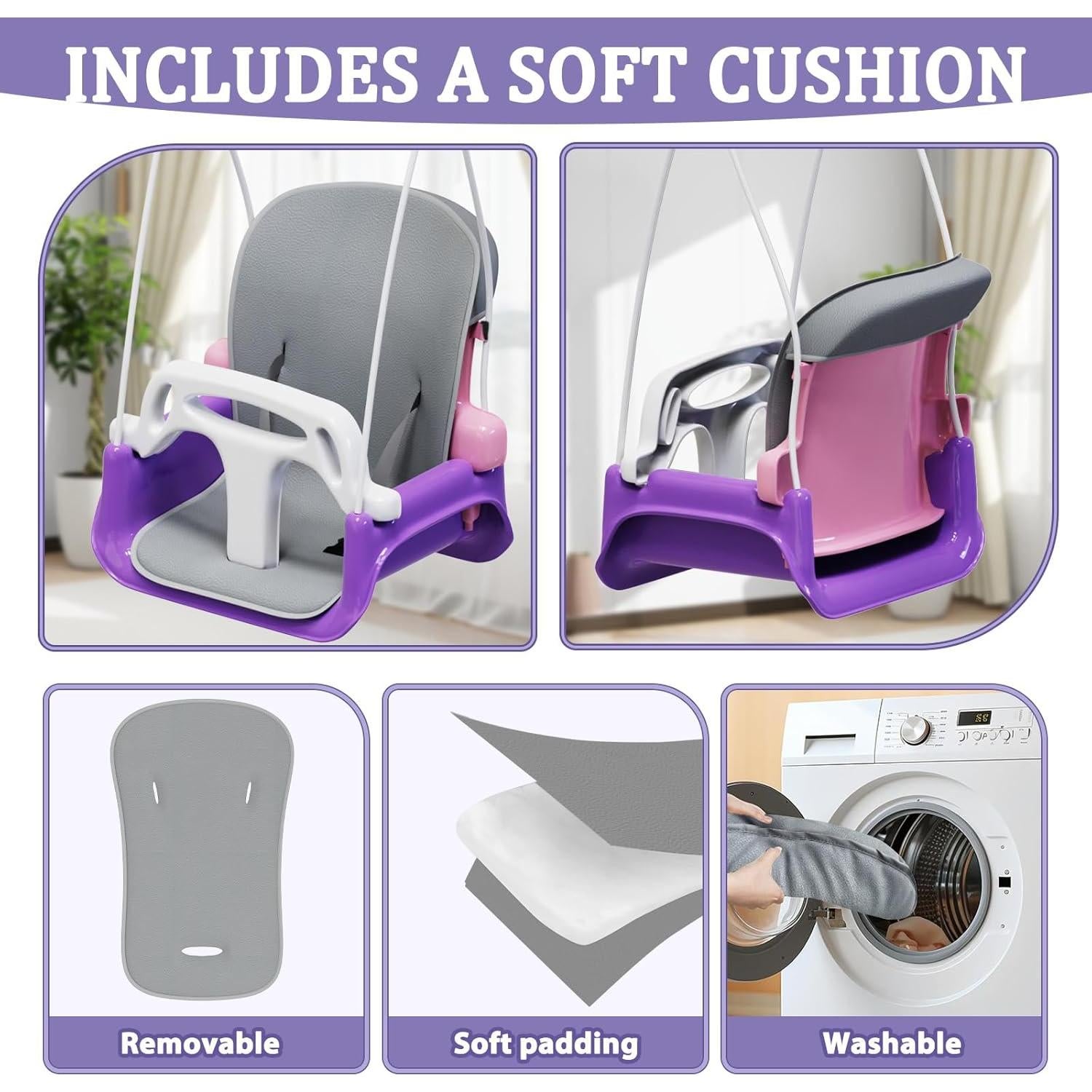 Columpio y Saltador 2 en 1 JWPEHOE Rosa Plegable con Cojín