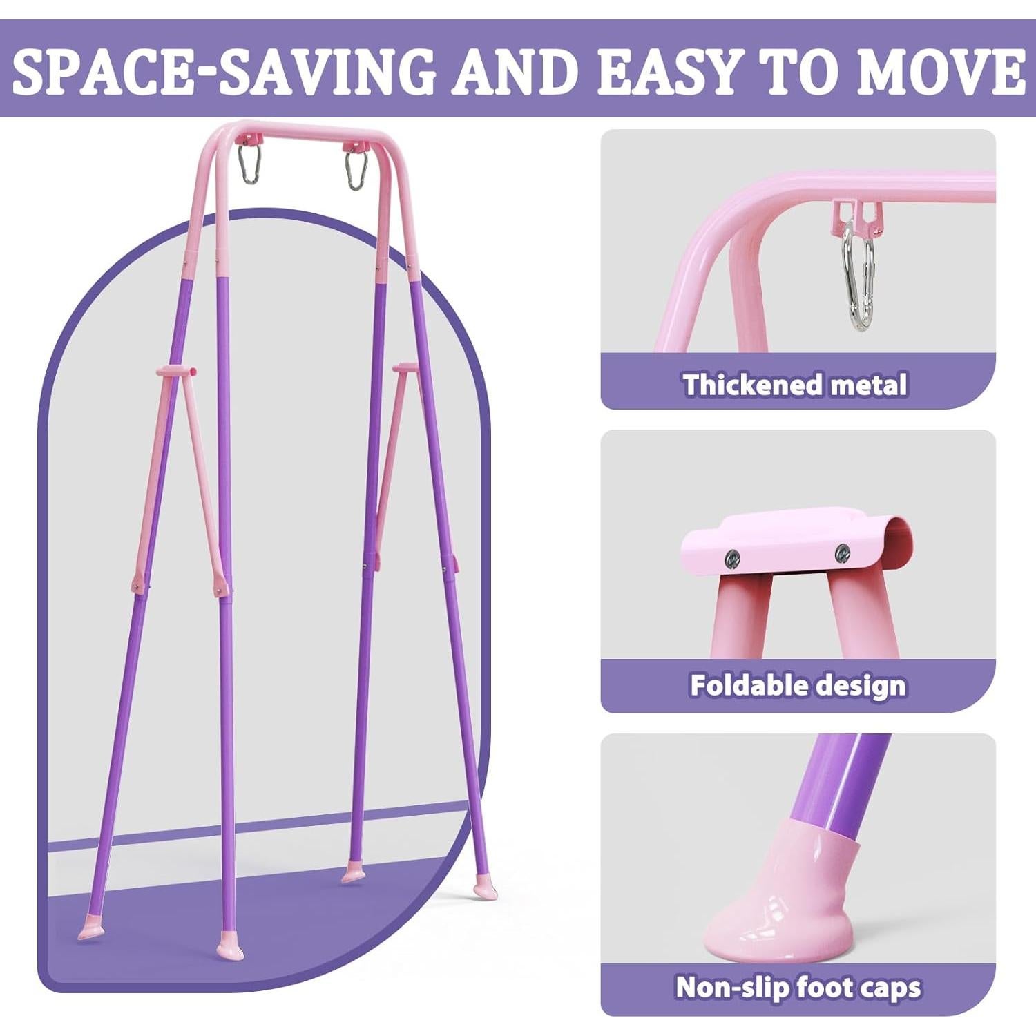 Columpio y Saltador 2 en 1 JWPEHOE Rosa Plegable con Cojín