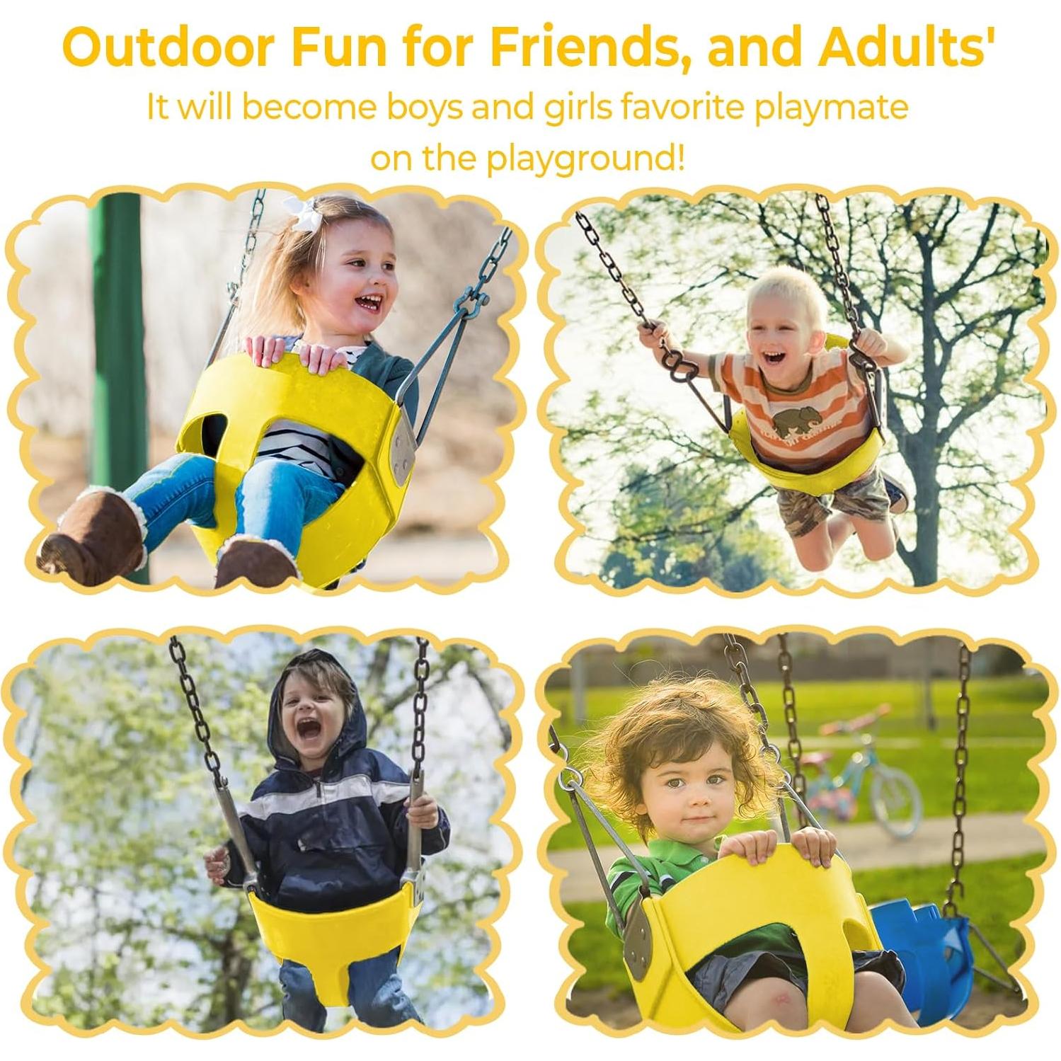 Asiento de Columpio para Niños AGPTEK Amarillo con Respaldo Alto