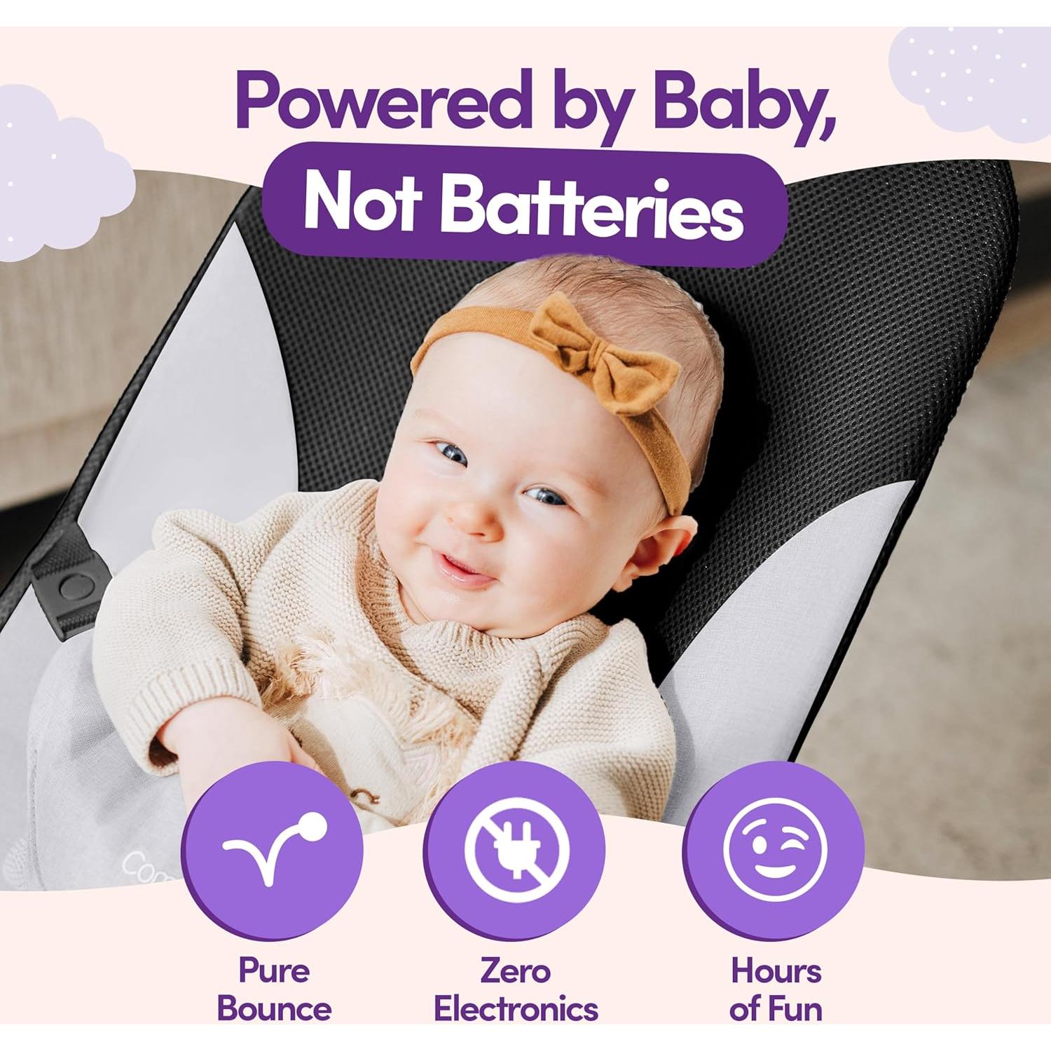 ComfyBumpy Ergonomic Baby Bouncer Seat - Bonus Travel Carry Case - Safe, Portable Bouncing Chair with Adjustable Height Positions - Infant Bouncy Seat Perfect for Newborn Babies (Grey)