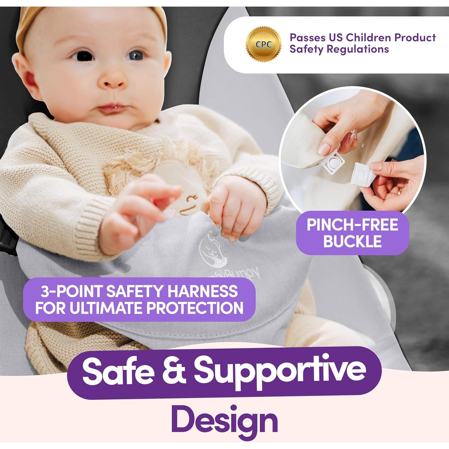 ComfyBumpy Ergonomic Baby Bouncer Seat - Bonus Travel Carry Case - Safe, Portable Bouncing Chair with Adjustable Height Positions - Infant Bouncy Seat Perfect for Newborn Babies (Grey)