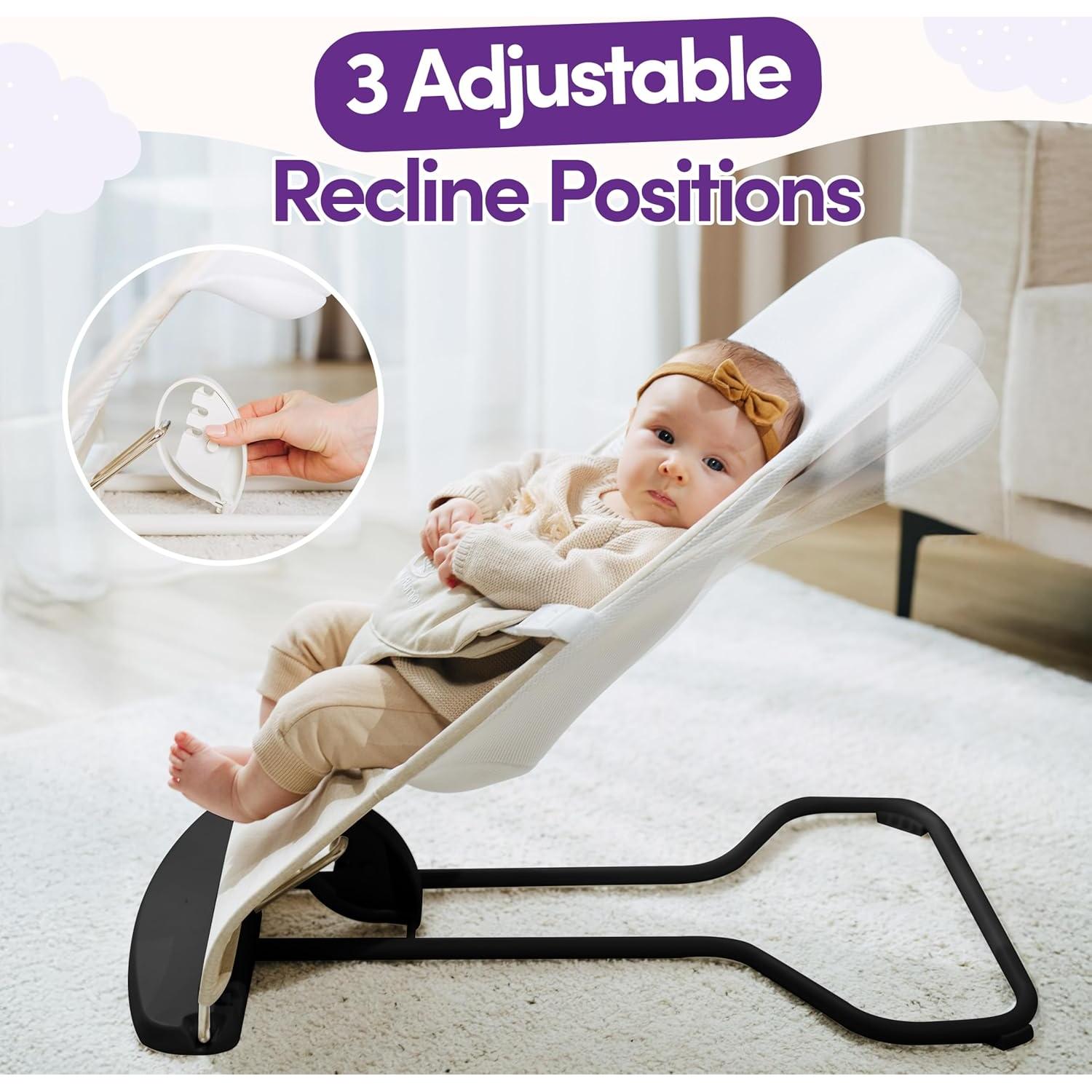 ComfyBumpy Ergonomic Baby Bouncer Seat - Bonus Travel Carry Case - Safe, Portable Bouncing Chair with Adjustable Height Positions - Infant Bouncy Seat Perfect for Newborn Babies (Grey)