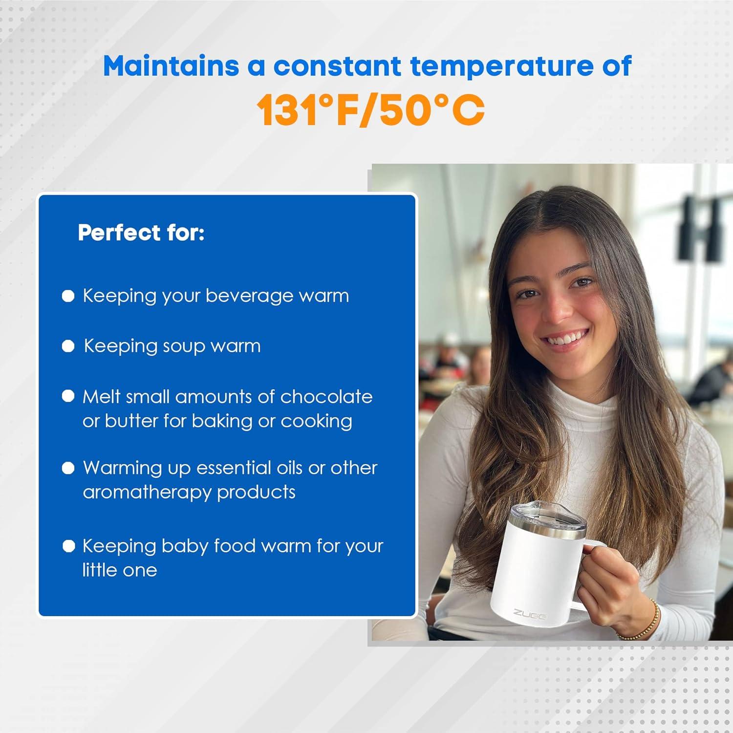 Taza Calentadora ZUGG Aislada 355ml con Cargador Qi Blanco