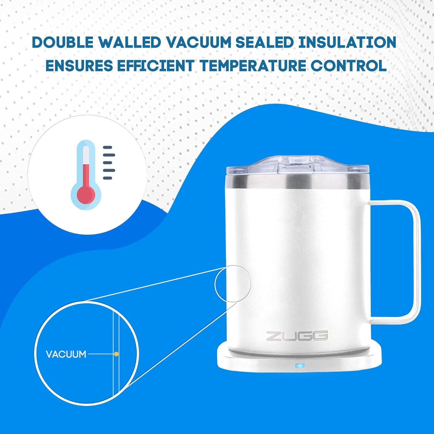 Taza Calentadora ZUGG Aislada 355ml con Cargador Qi Blanco