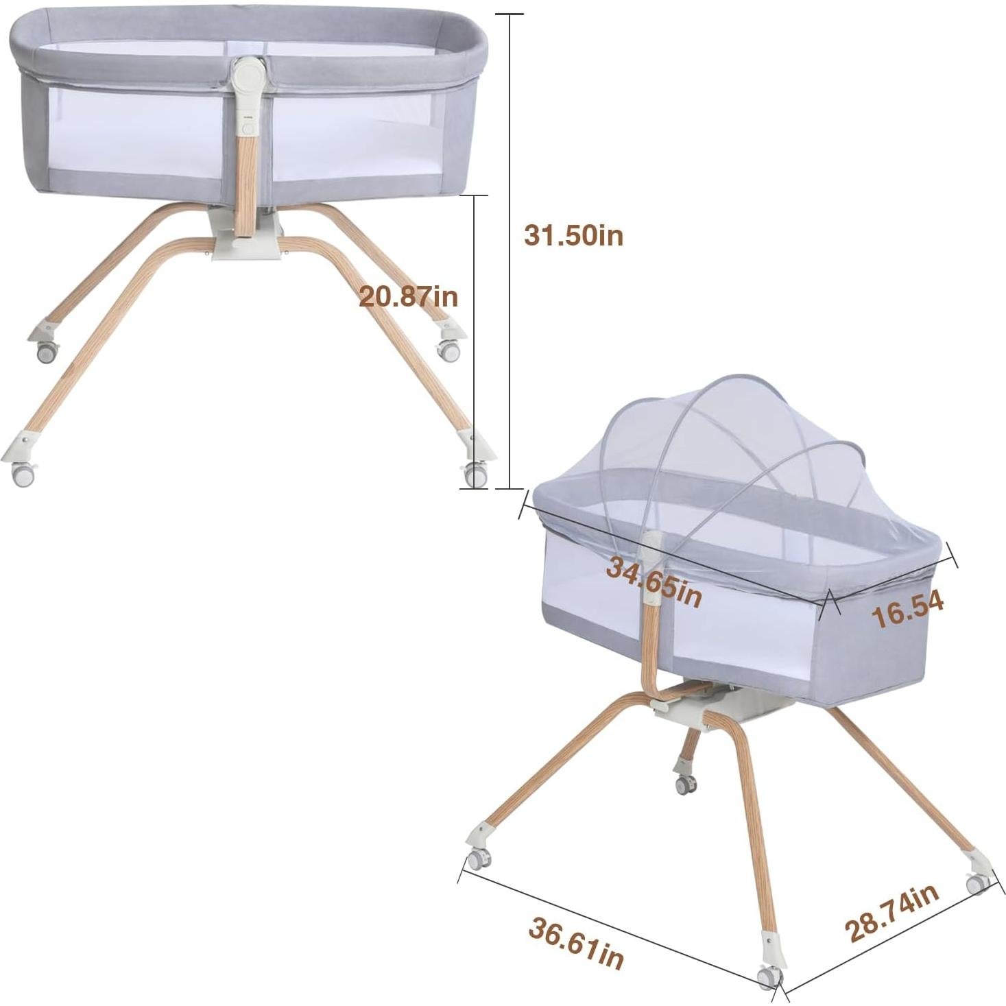 Cuna de Lado Plegable Venowu Gris con Malla Transpirable