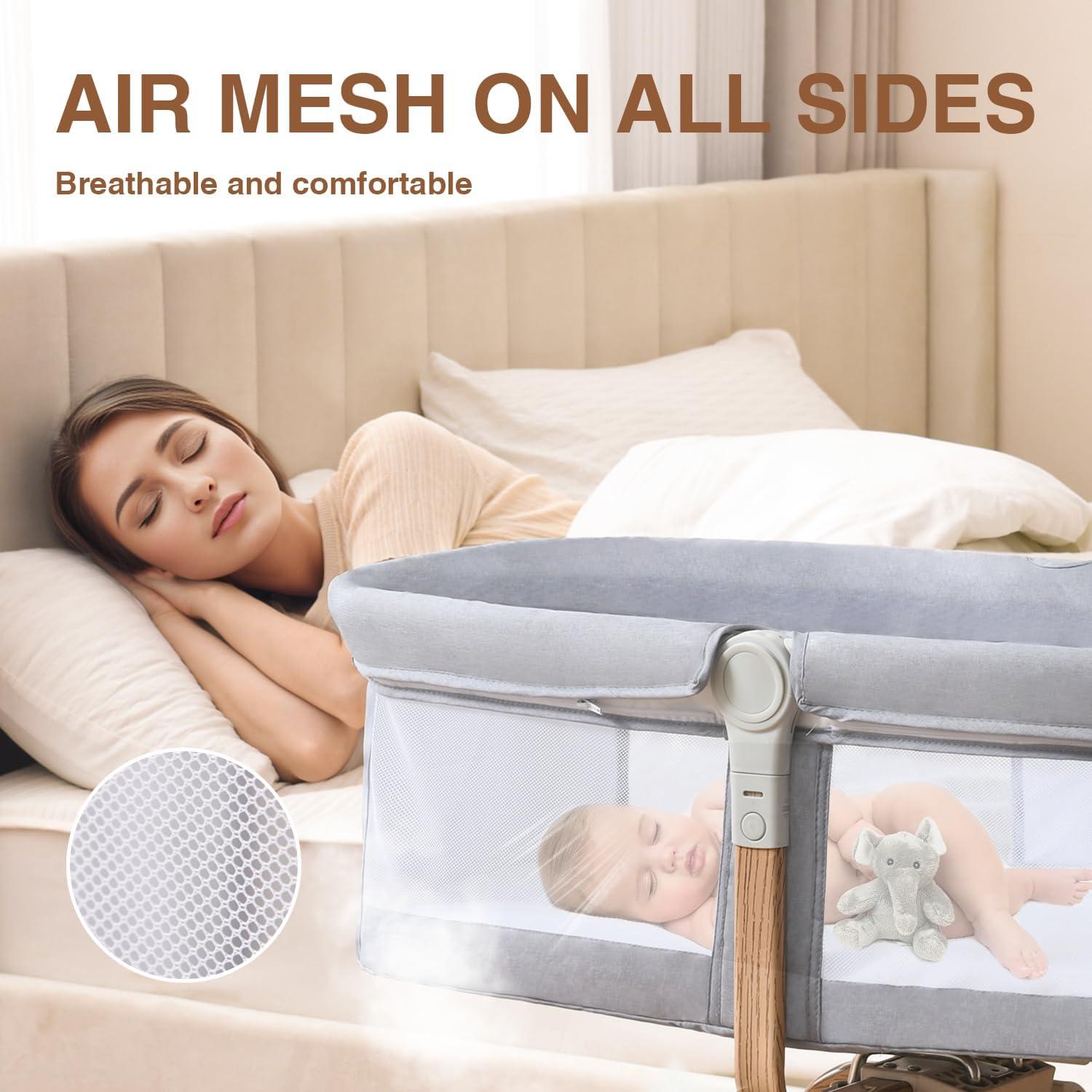 Cuna de Lado Plegable Venowu Gris con Malla Transpirable