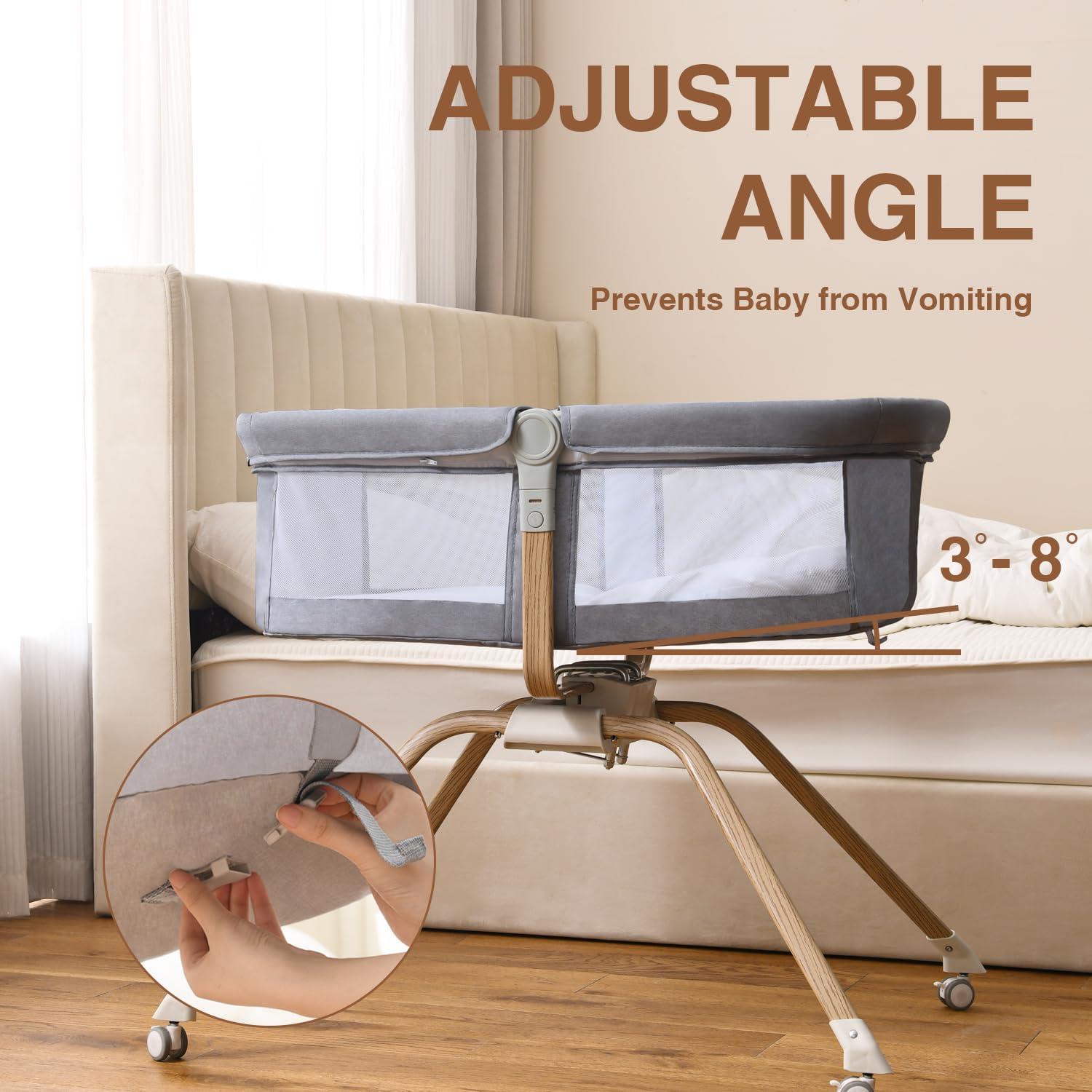 Cuna de Lado Plegable Venowu Gris con Malla Transpirable