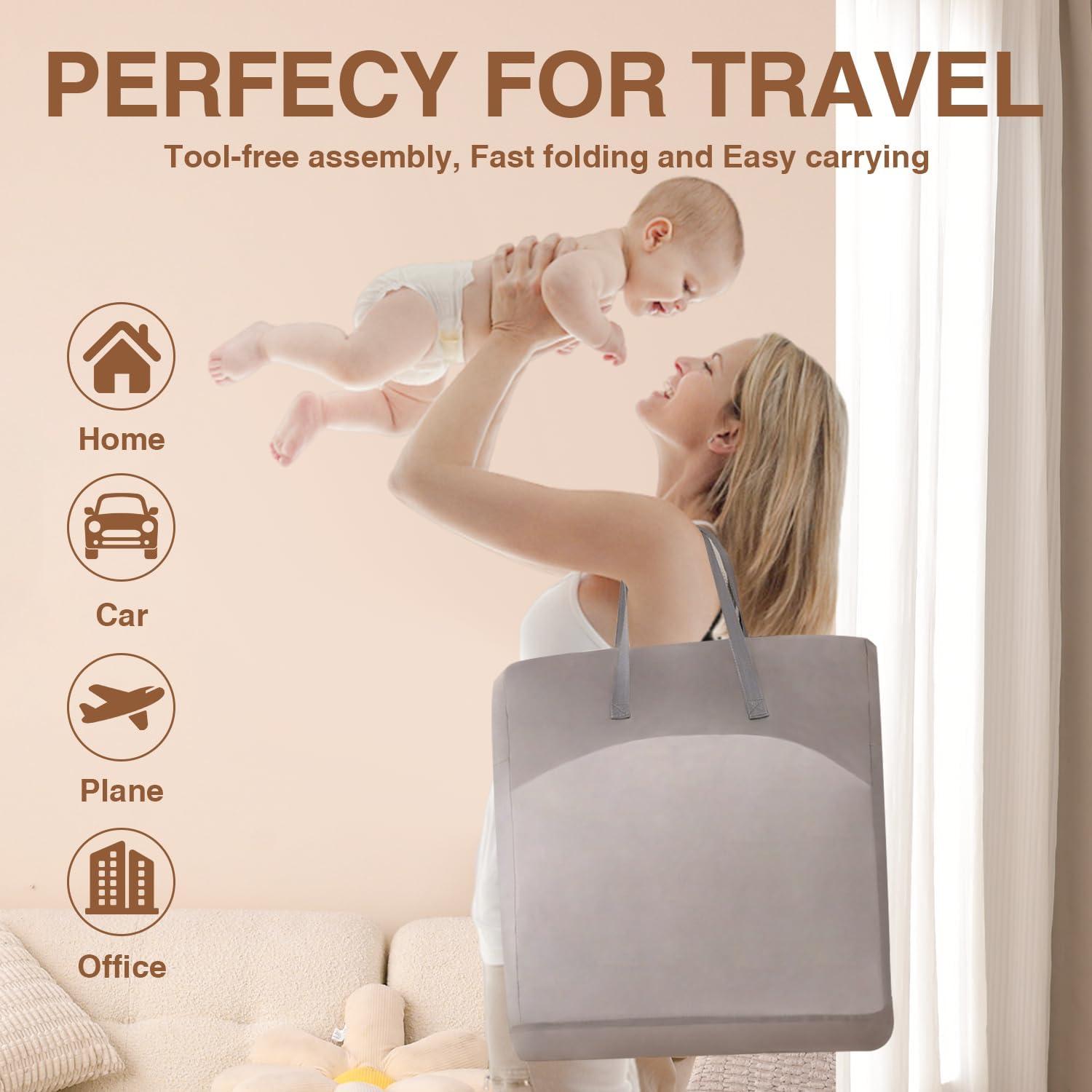 Cuna de Lado Plegable Venowu Gris con Malla Transpirable