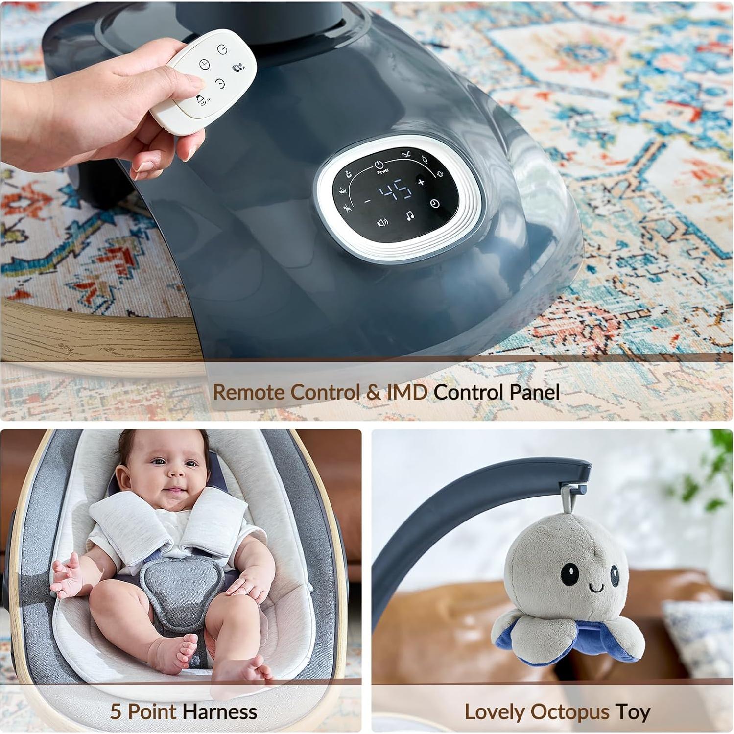 Columpio Eléctrico VaVaSoo para Bebés 5 Velocidades Gris