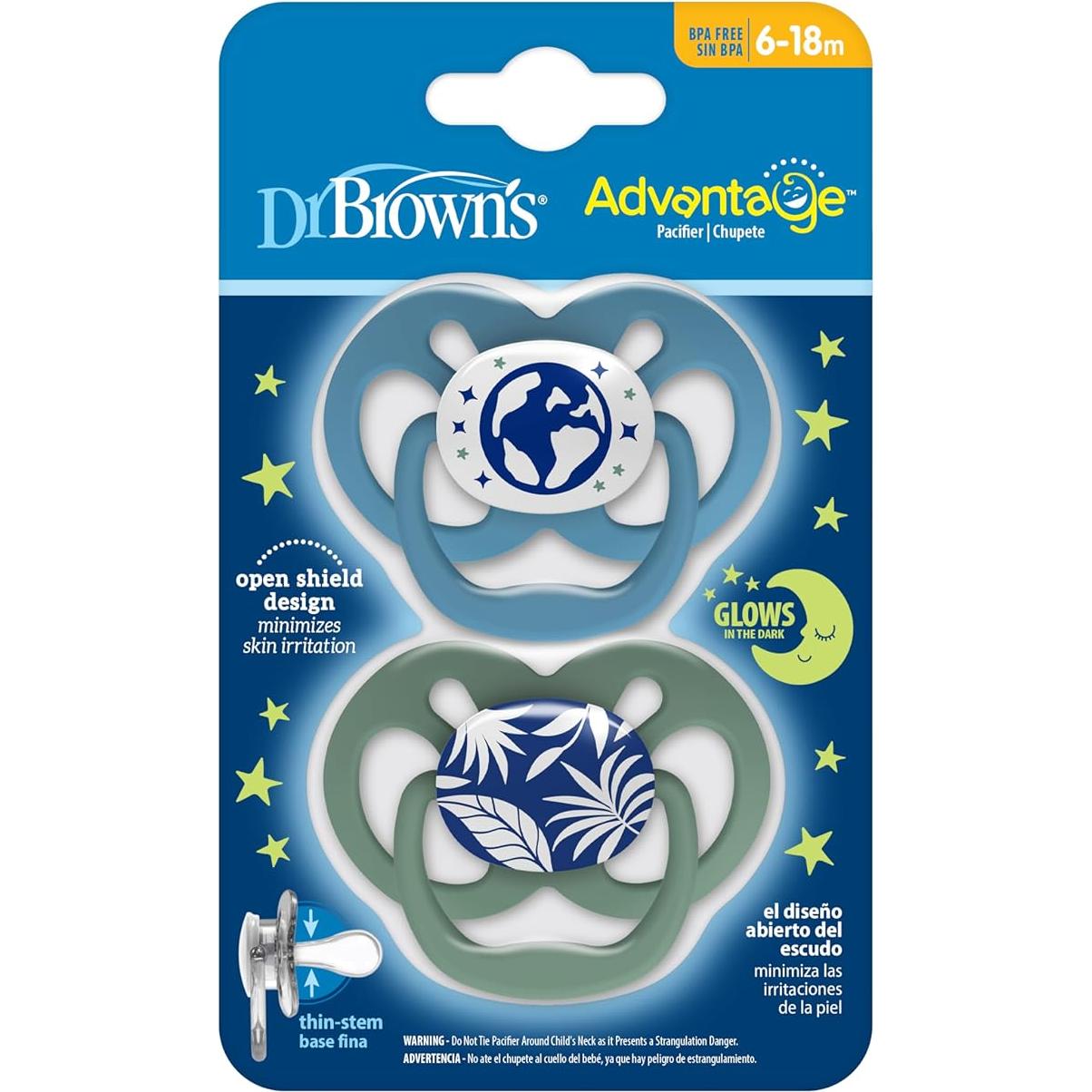 Chupete Dr. Brown's Advantage Azul 6-18m Brilla en la Oscuridad