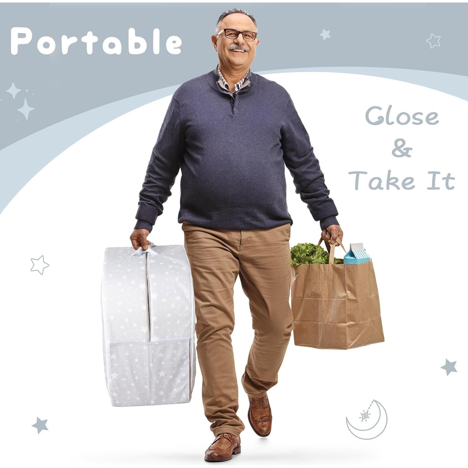 Cama de viaje portátil BYBYME - Cuna plegable impermeable gris