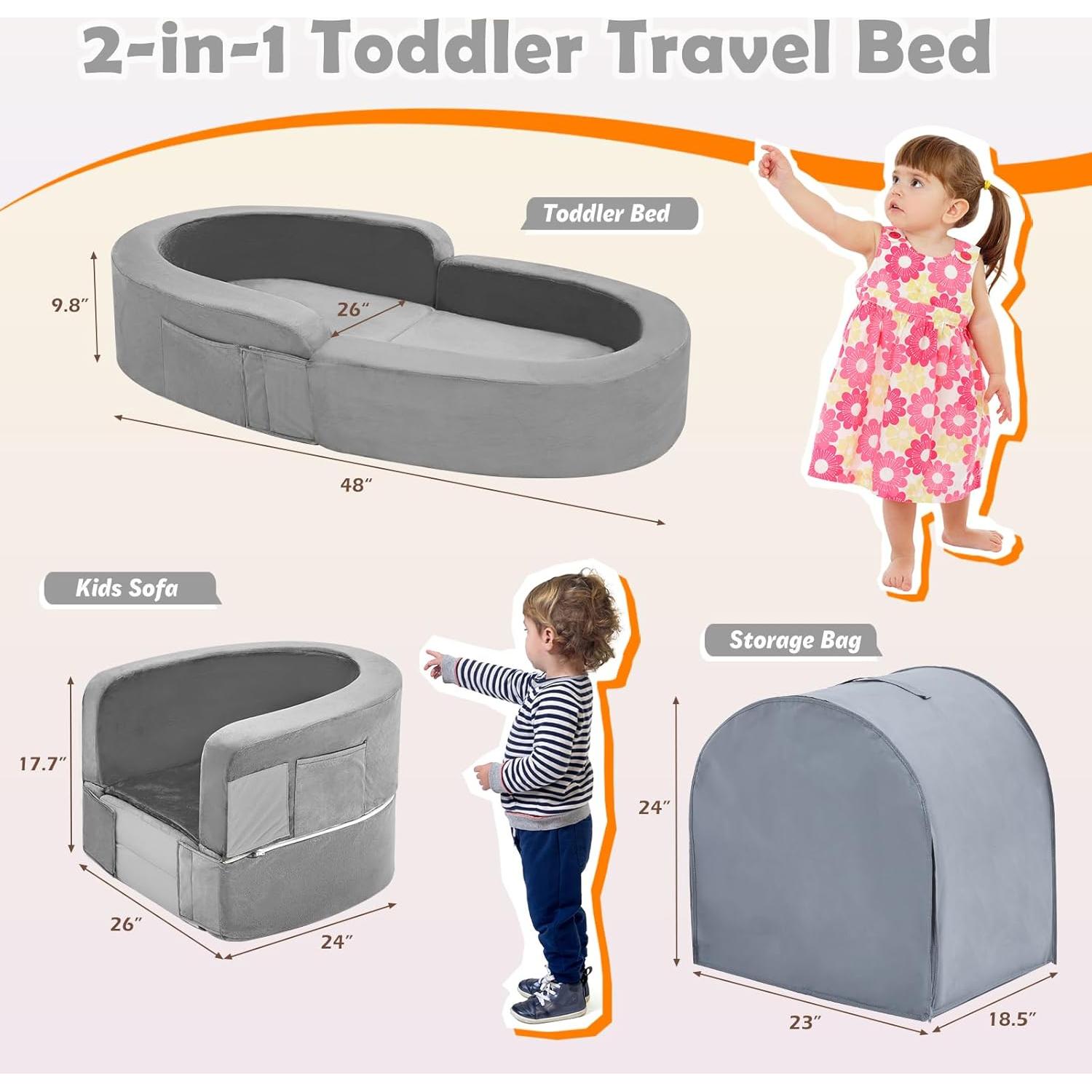 Cama de Viaje 2-en-1 QUCHI para Niños Pequeños - Plegable y Portátil
