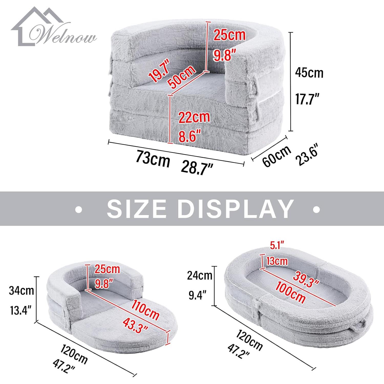 Cama Plegable 3-en-1 Welnow para Niños, Sofá Convertible Gris