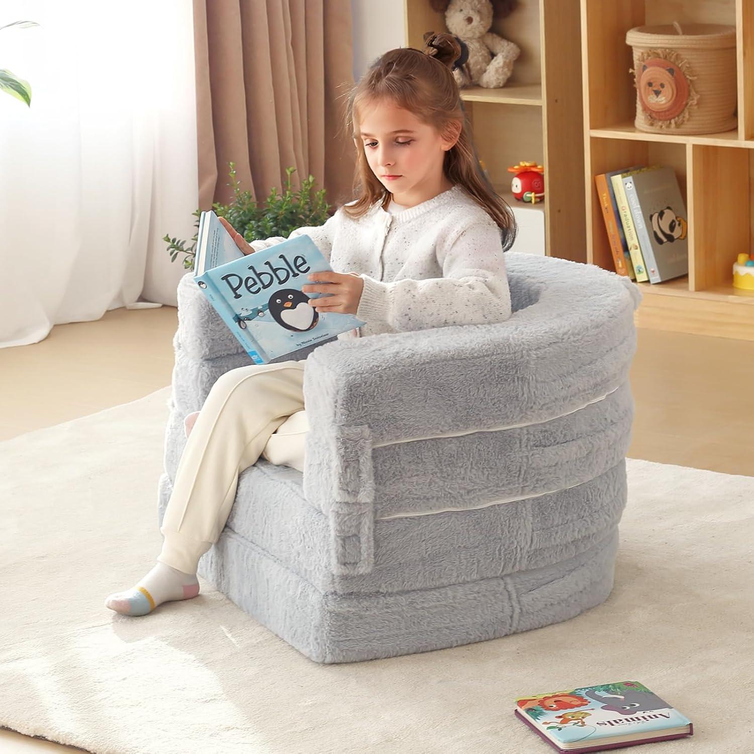 Cama Plegable 3-en-1 Welnow para Niños, Sofá Convertible Gris