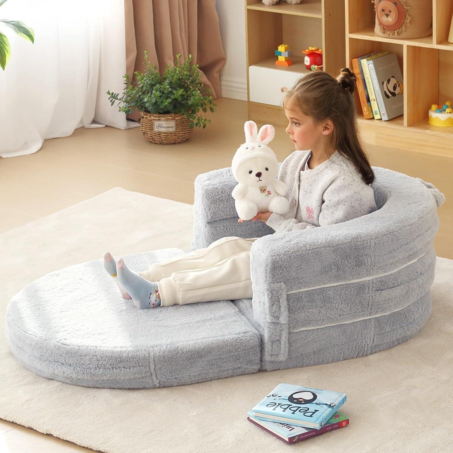 Cama Plegable 3-en-1 Welnow para Niños, Sofá Convertible Gris