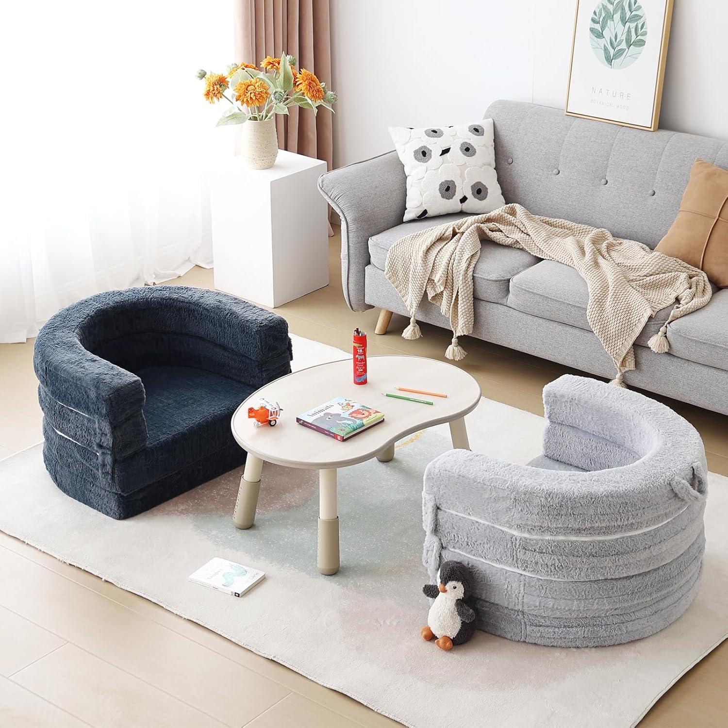 Cama Plegable 3-en-1 Welnow para Niños, Sofá Convertible Gris