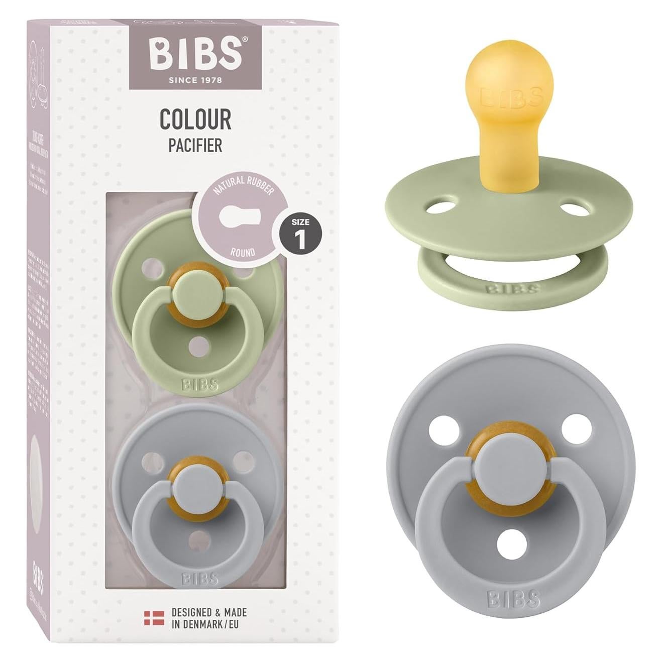 Chupetes BIBS de Goma Natural Set de 2 Salvia/Nube 0+ Meses