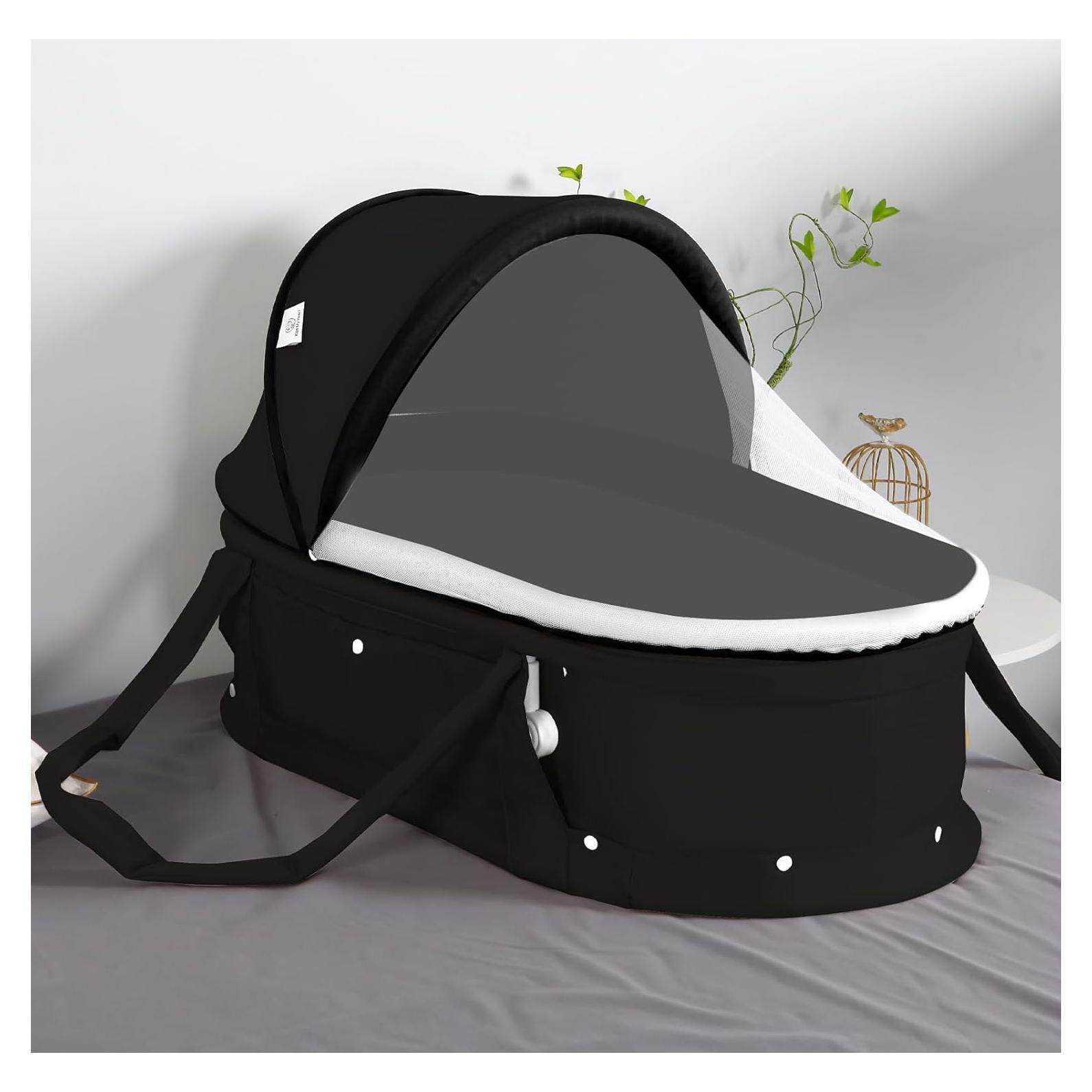 Cuna de viaje portátil Surebaby TL 2 en 1 con sombra negra